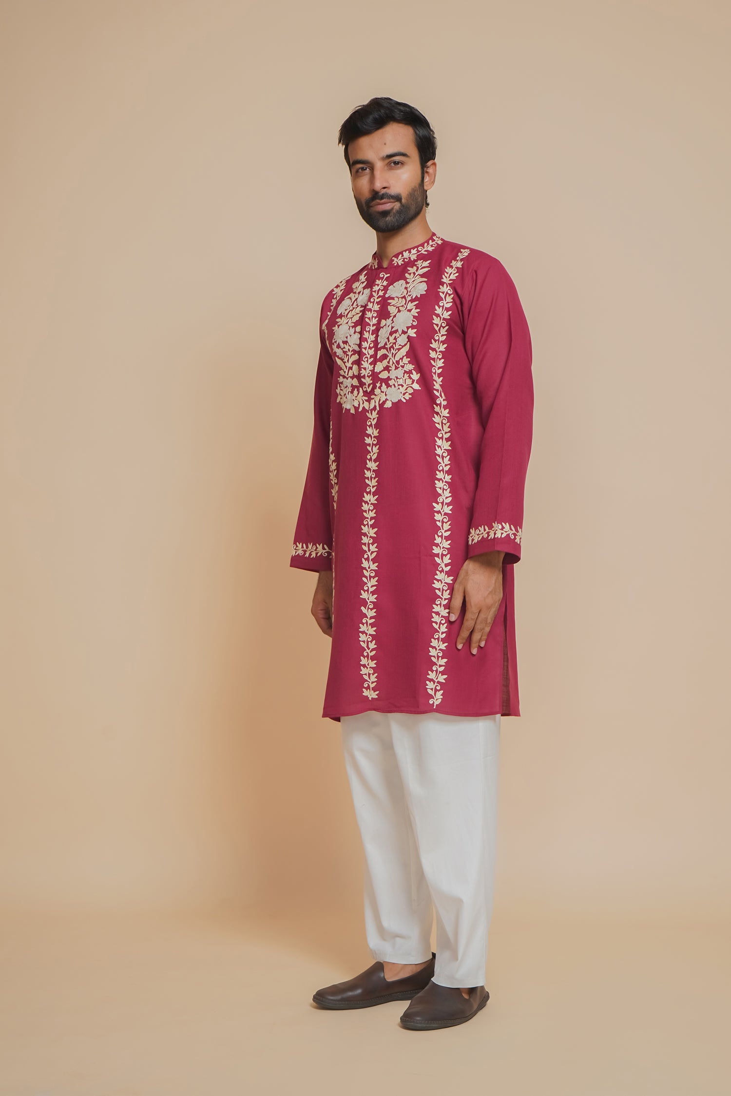 Cotton Arri Work Kurta for Men – Maroon