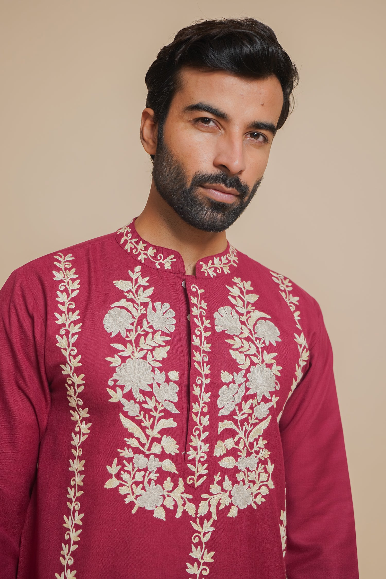 Cotton Arri Work Kurta for Men – Maroon
