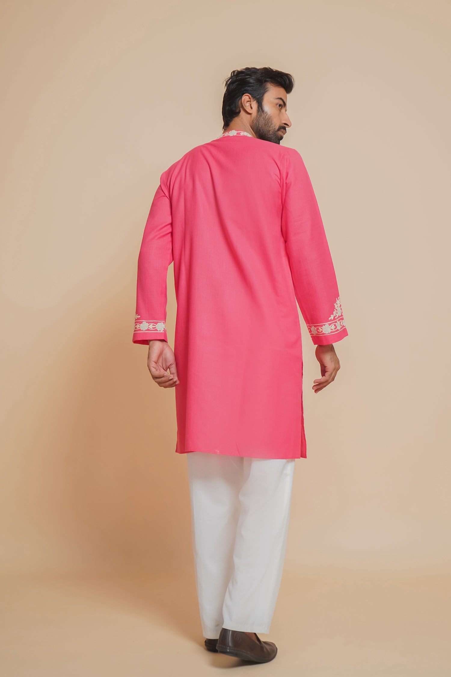 Cotton Arri Work Kurta for Men – Pink