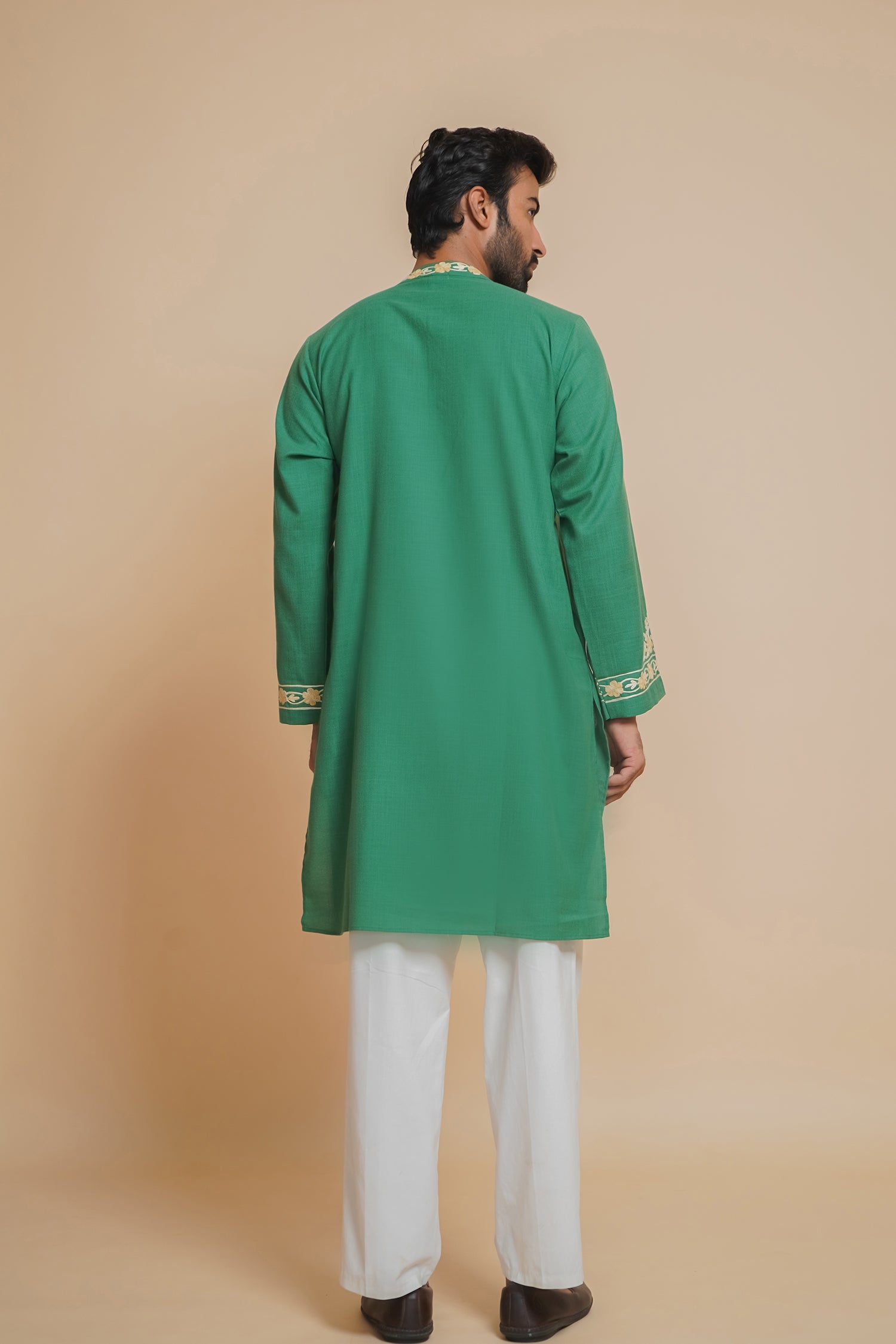 Cotton Arri Work Kurta for Men – Green