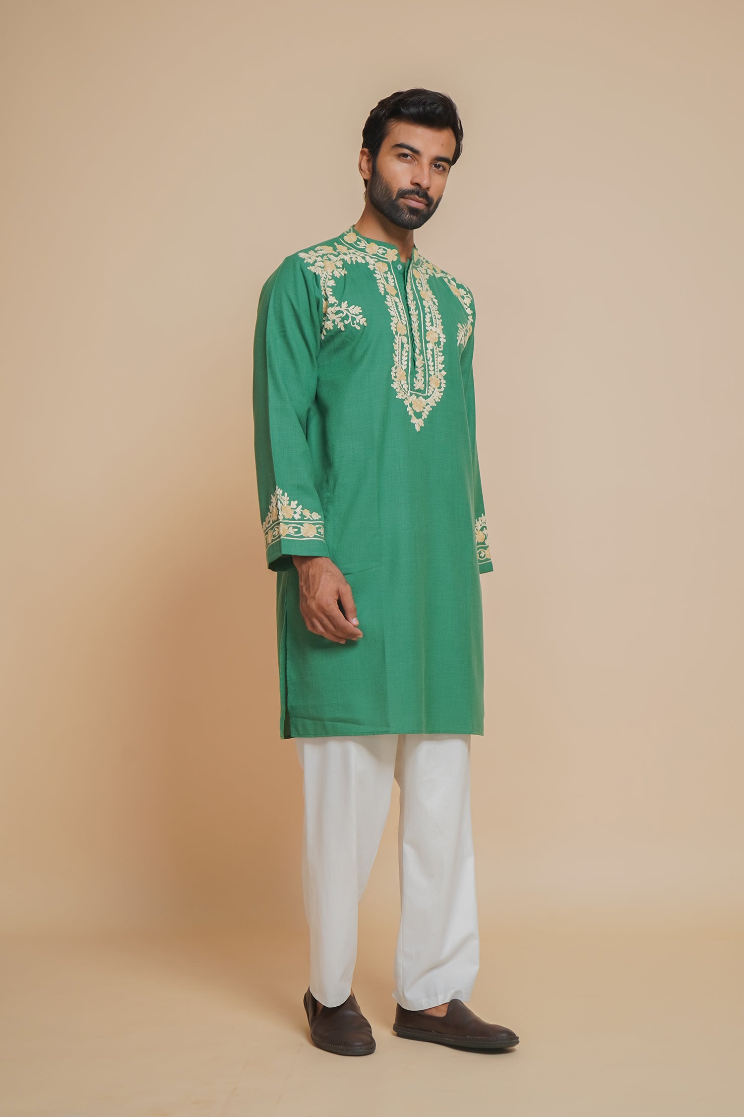Cotton Arri Work Kurta for Men – Green
