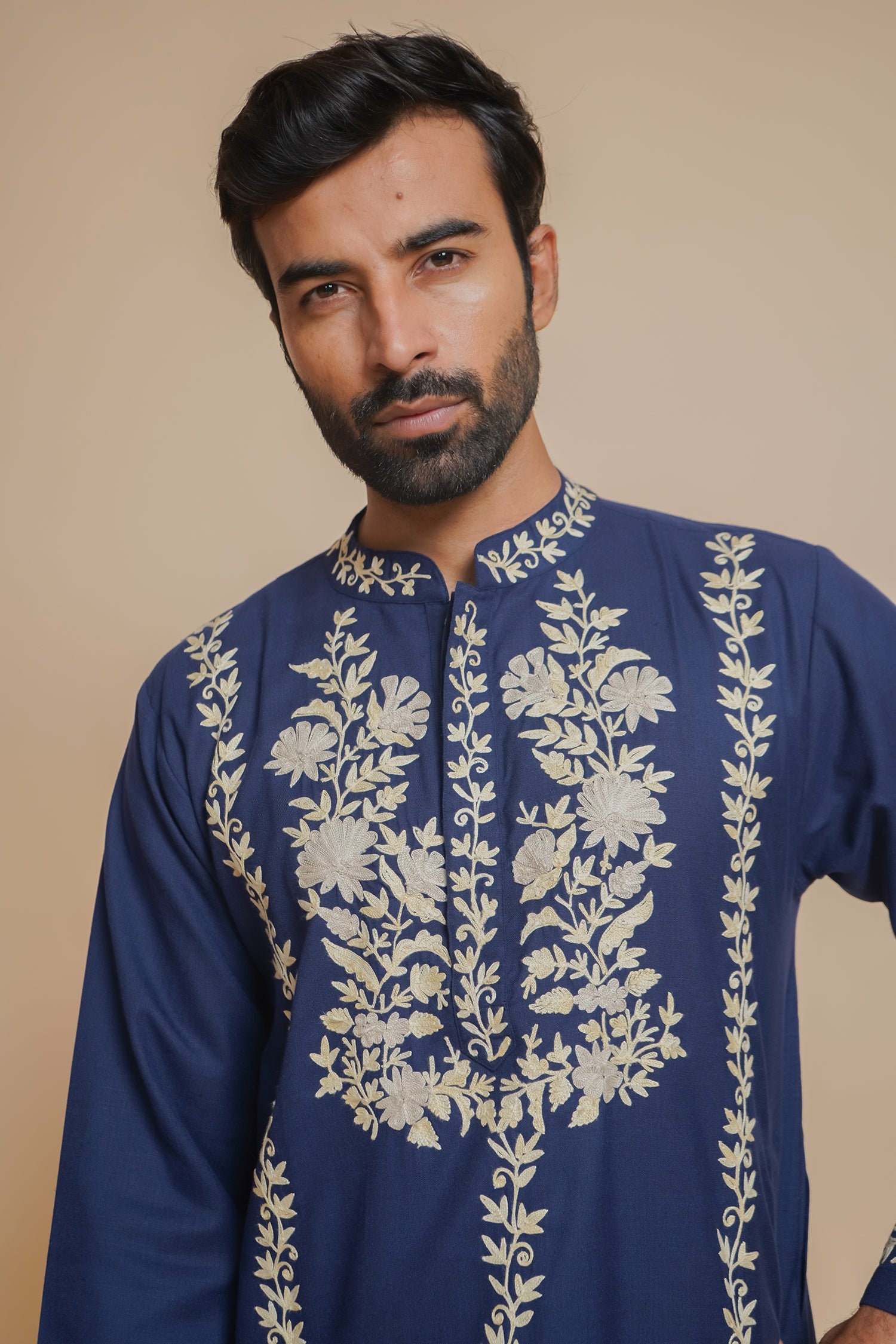 Cotton Arri Work Kurta for Men – Blue