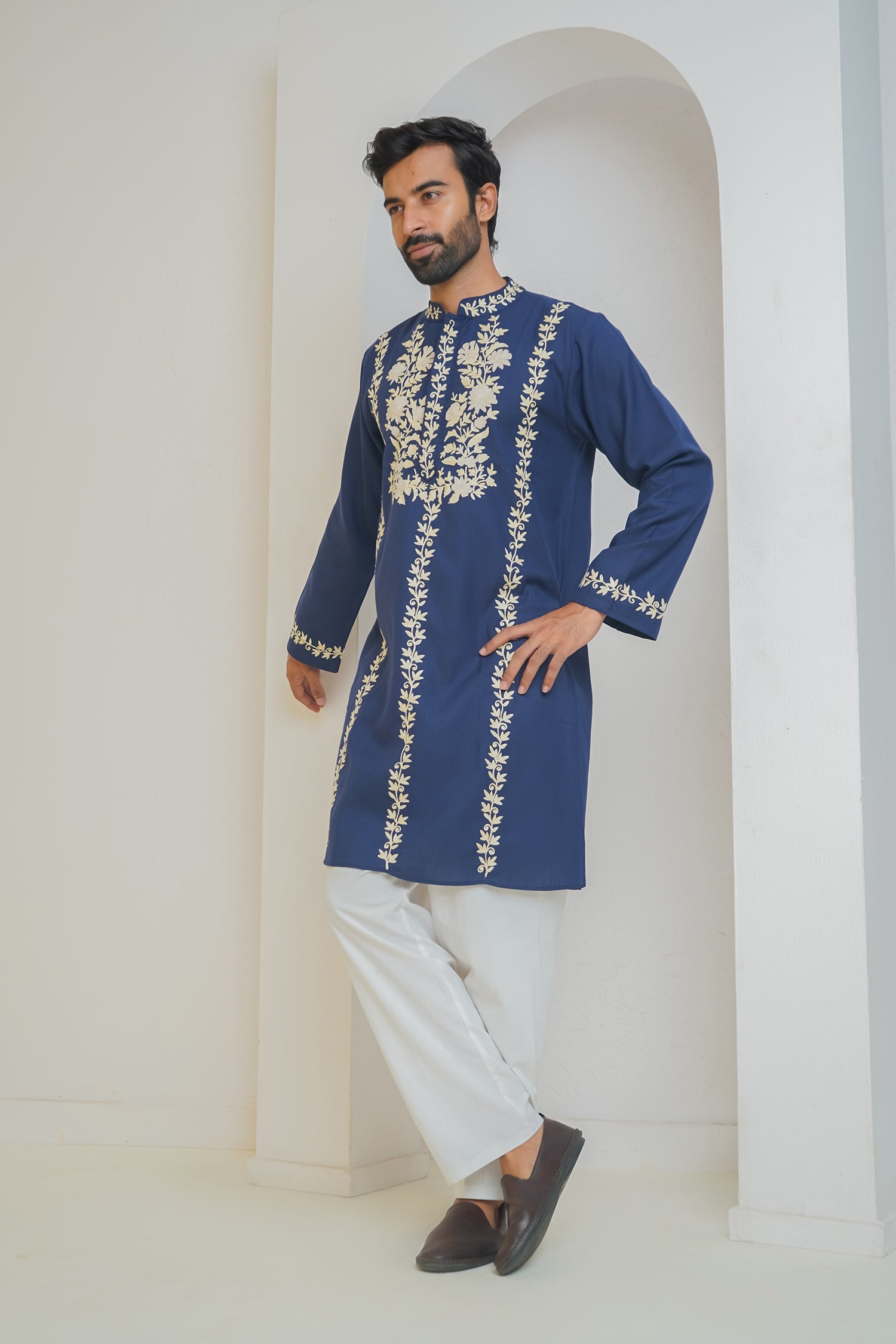 Cotton Arri Work Kurta for Men – Blue