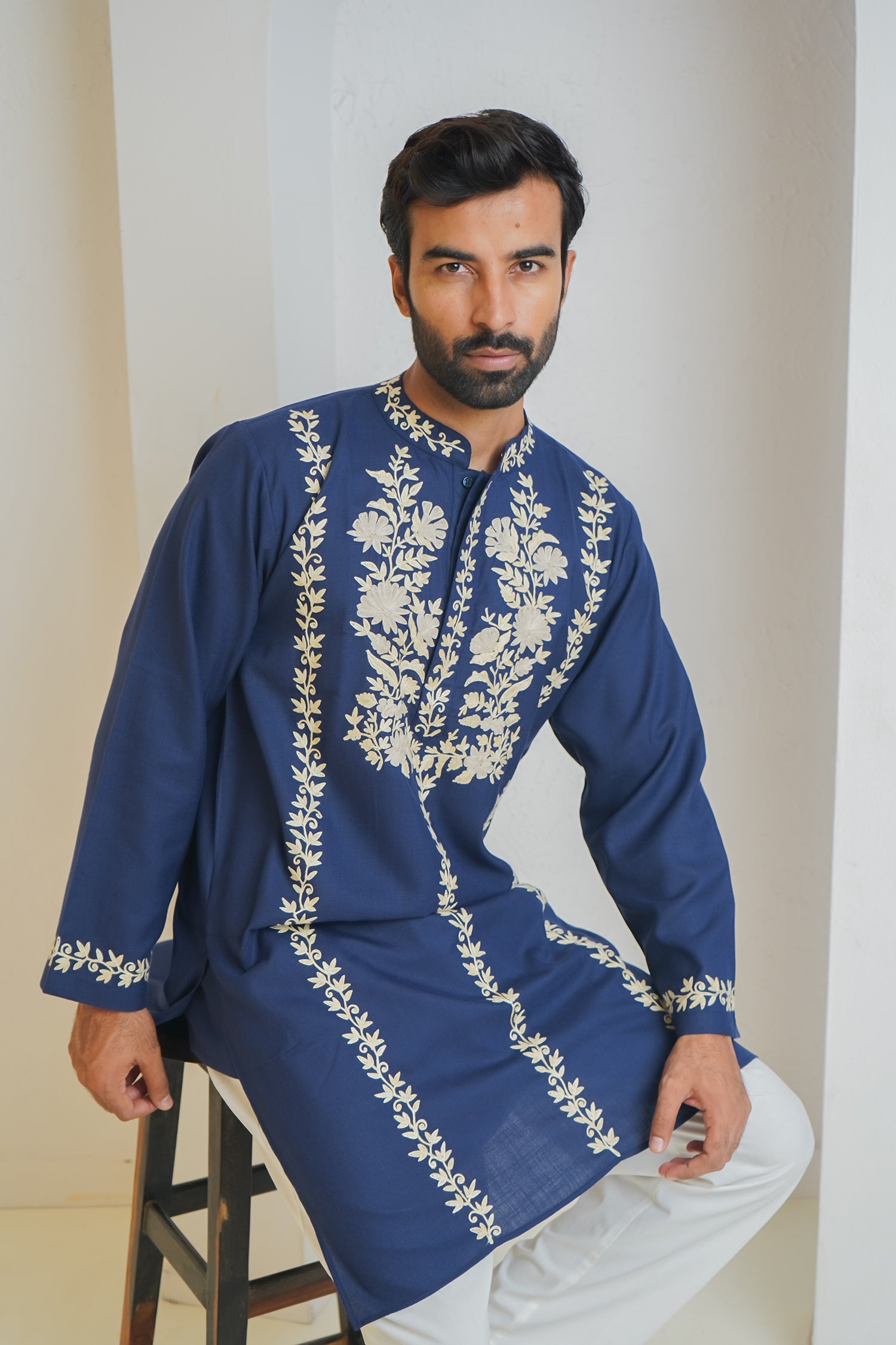 Cotton Arri Work Kurta for Men – Blue