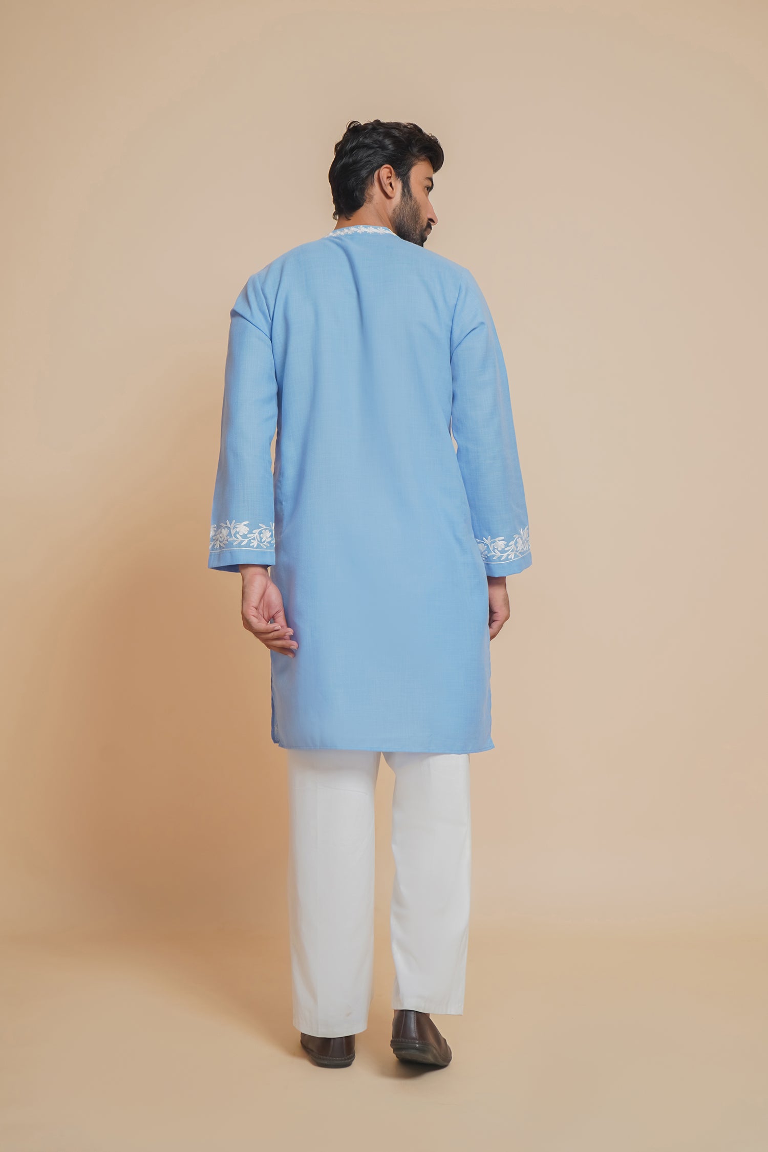 Cotton Arri Work Kurta for Men – Sky Blue