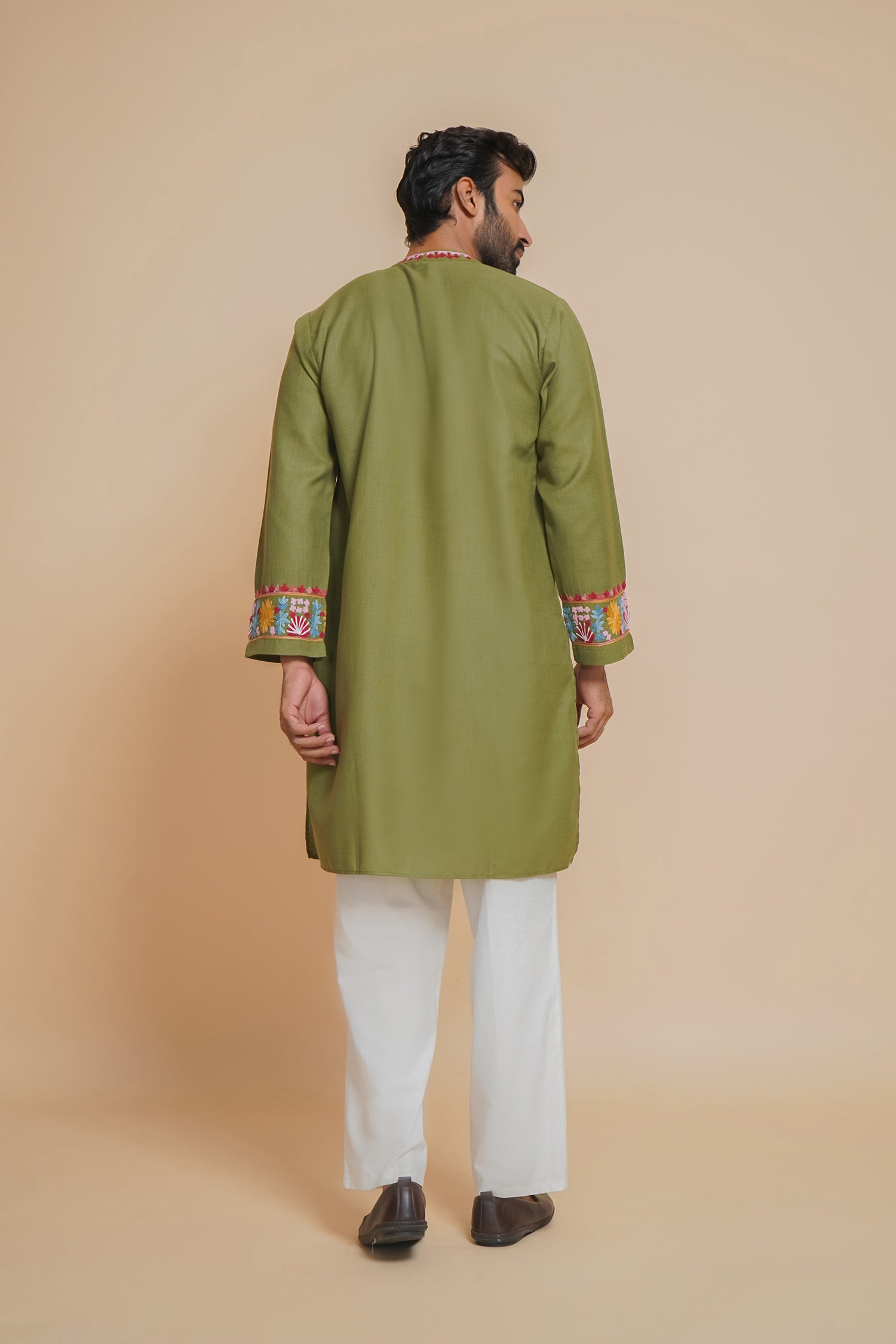 Cotton Arri Work Kurta for Men – Olive Green