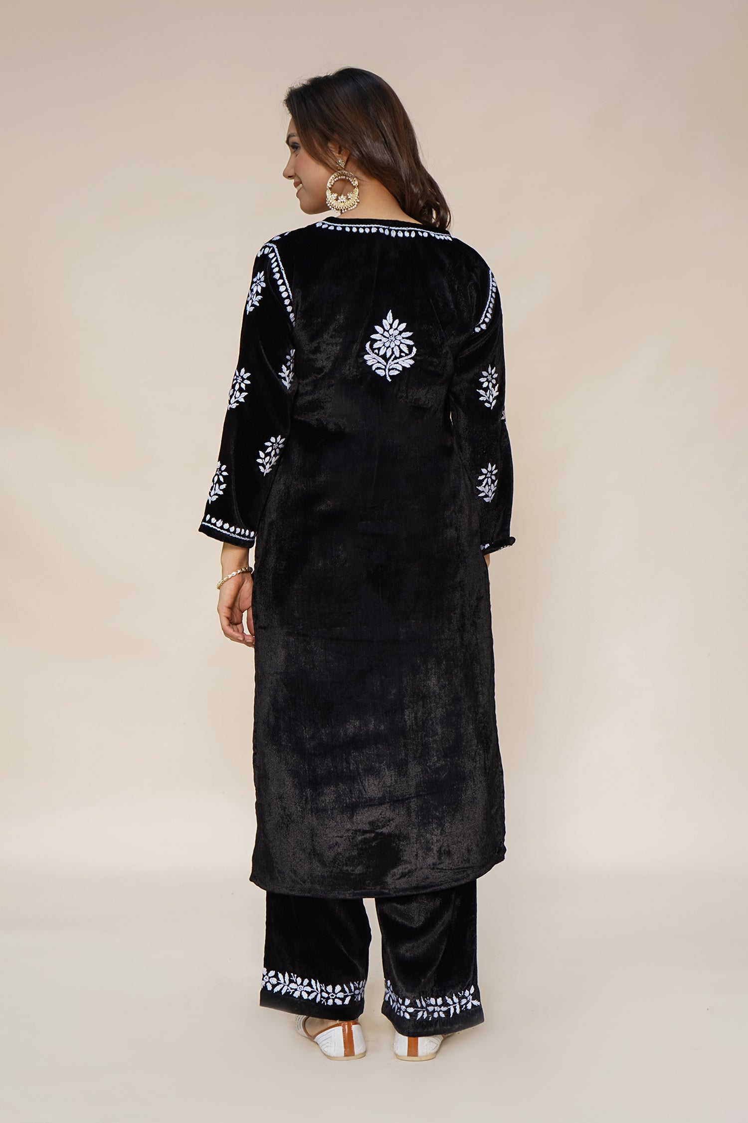 Akshita in Velvet Chikankari Kurta Set in Black
