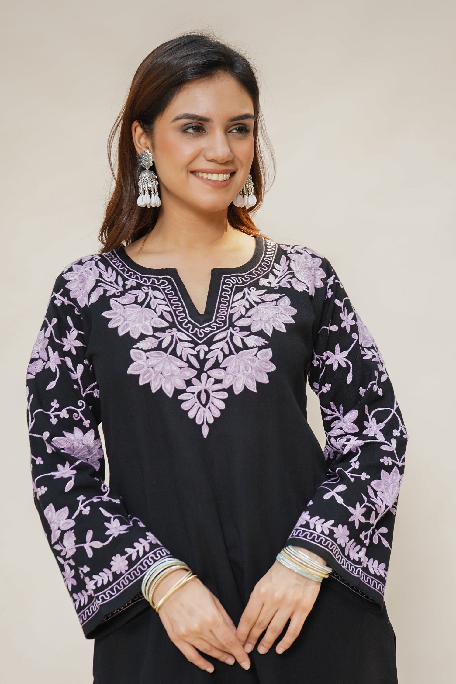 Anureet in Woollen Kashmiri Black Kurta Set