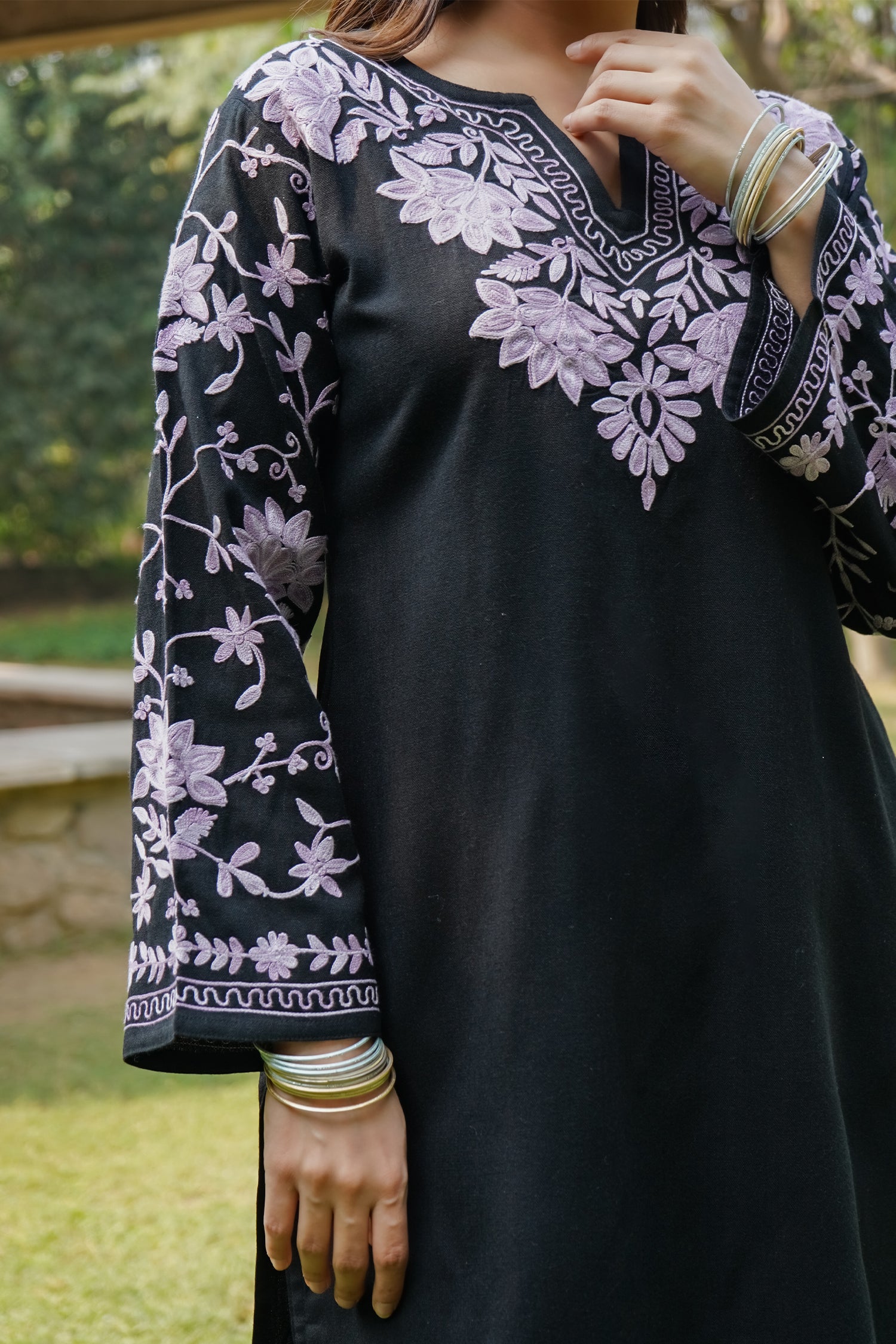 Anureet in Woollen Kashmiri Black Kurta Set