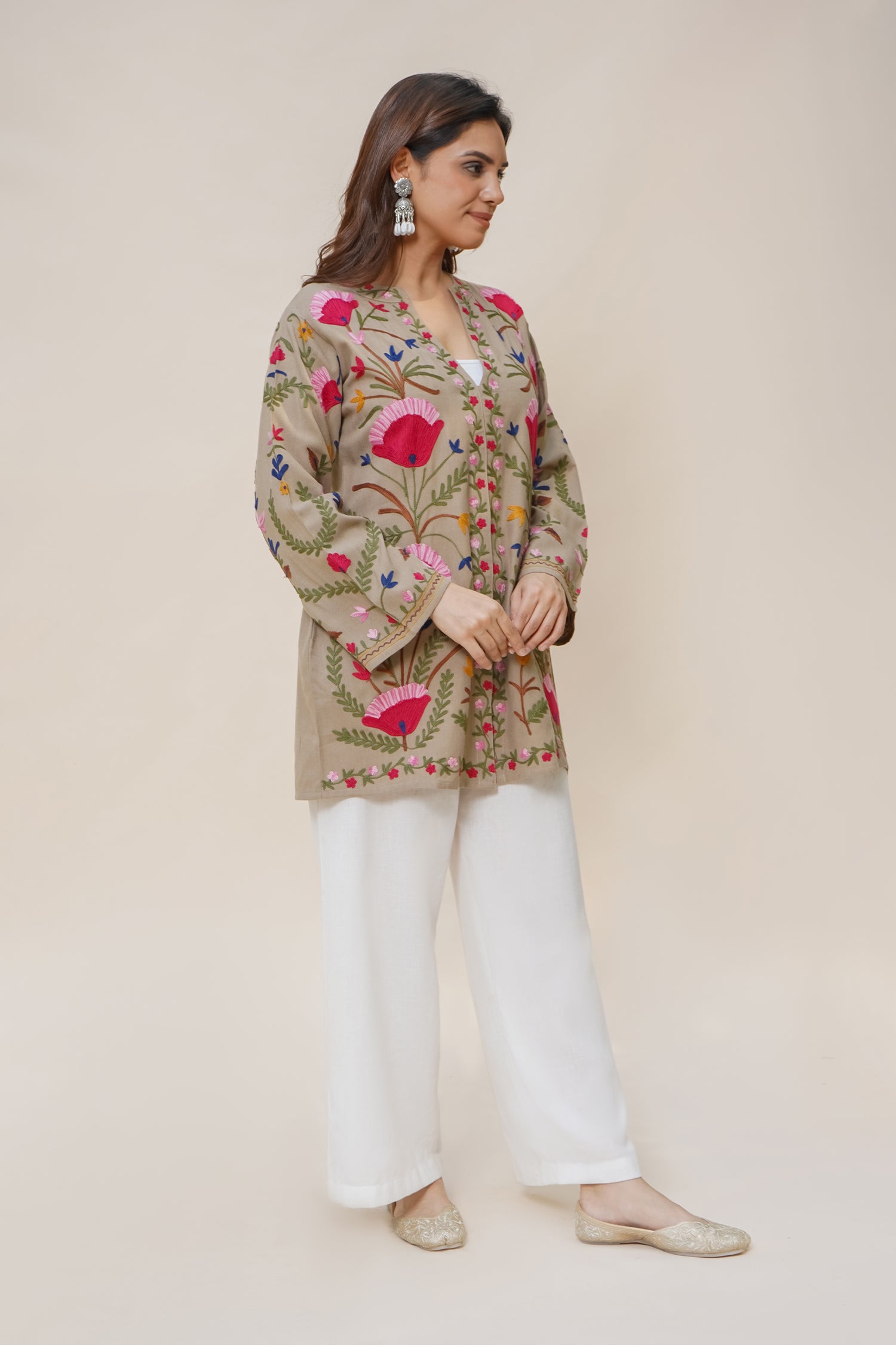 Shagun in Woollen Shirt Jacket in Beige