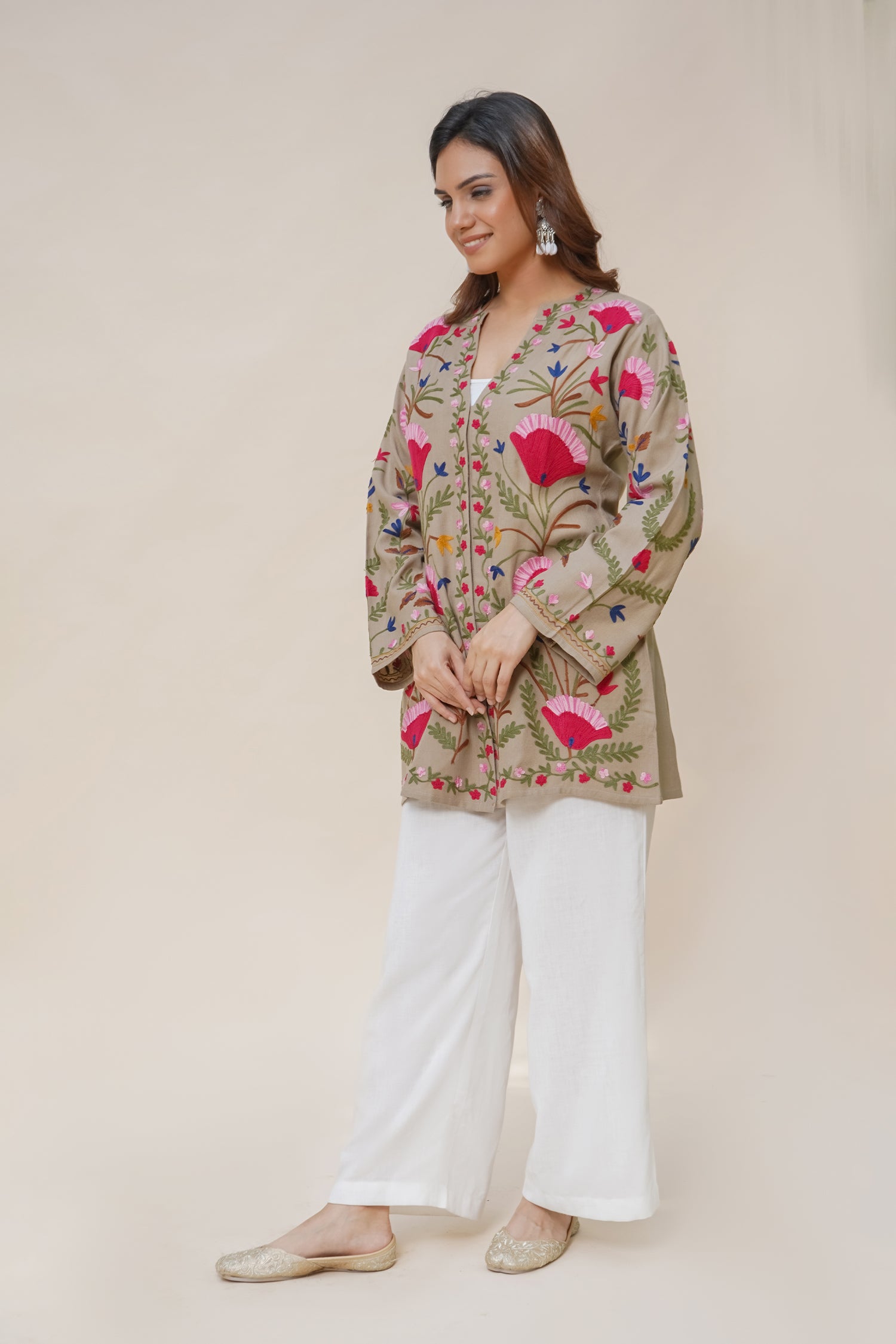Shagun in Woollen Shirt Jacket in Beige
