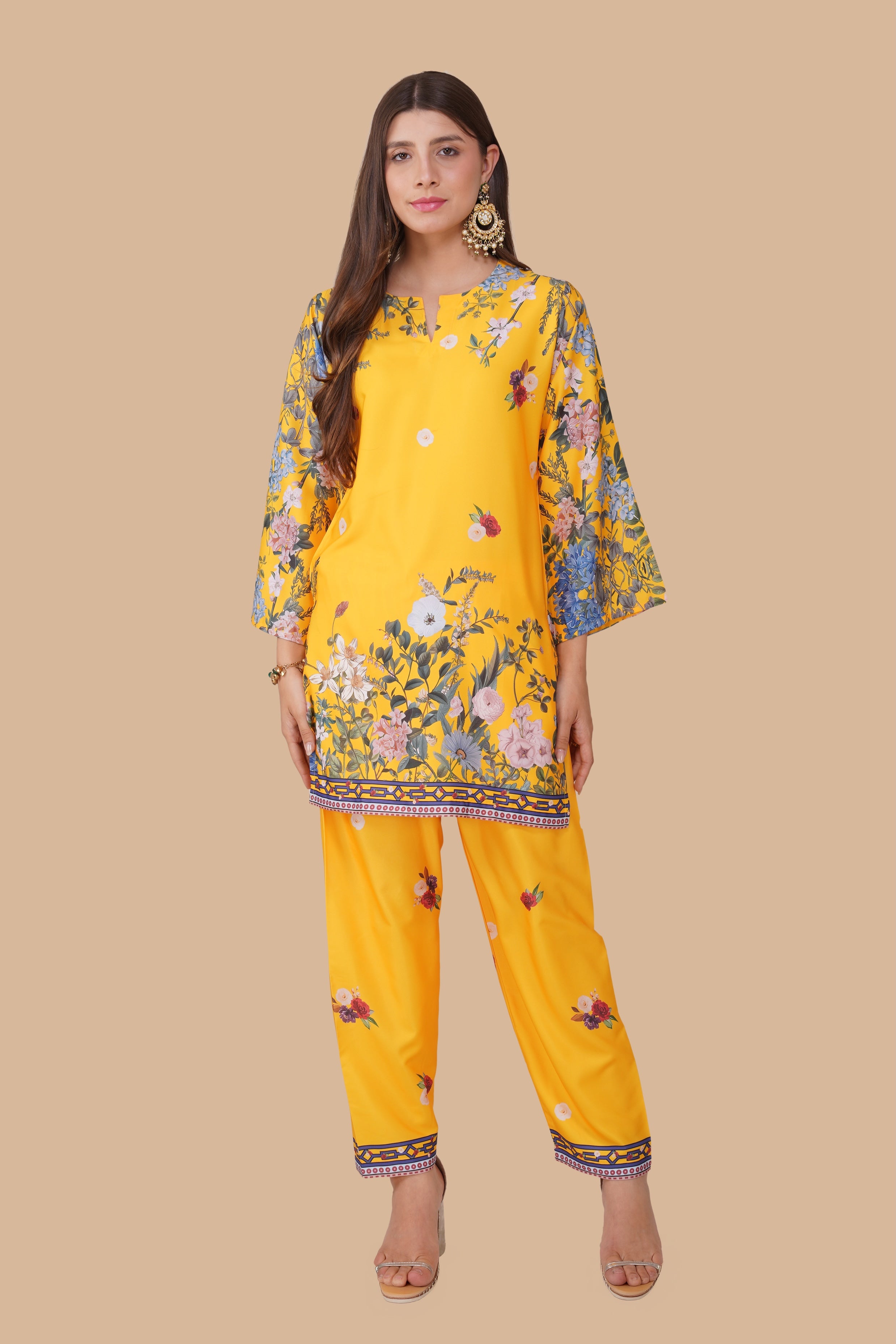 Nidhi in Printkari Poly Muslin Co-ord set in Yellow