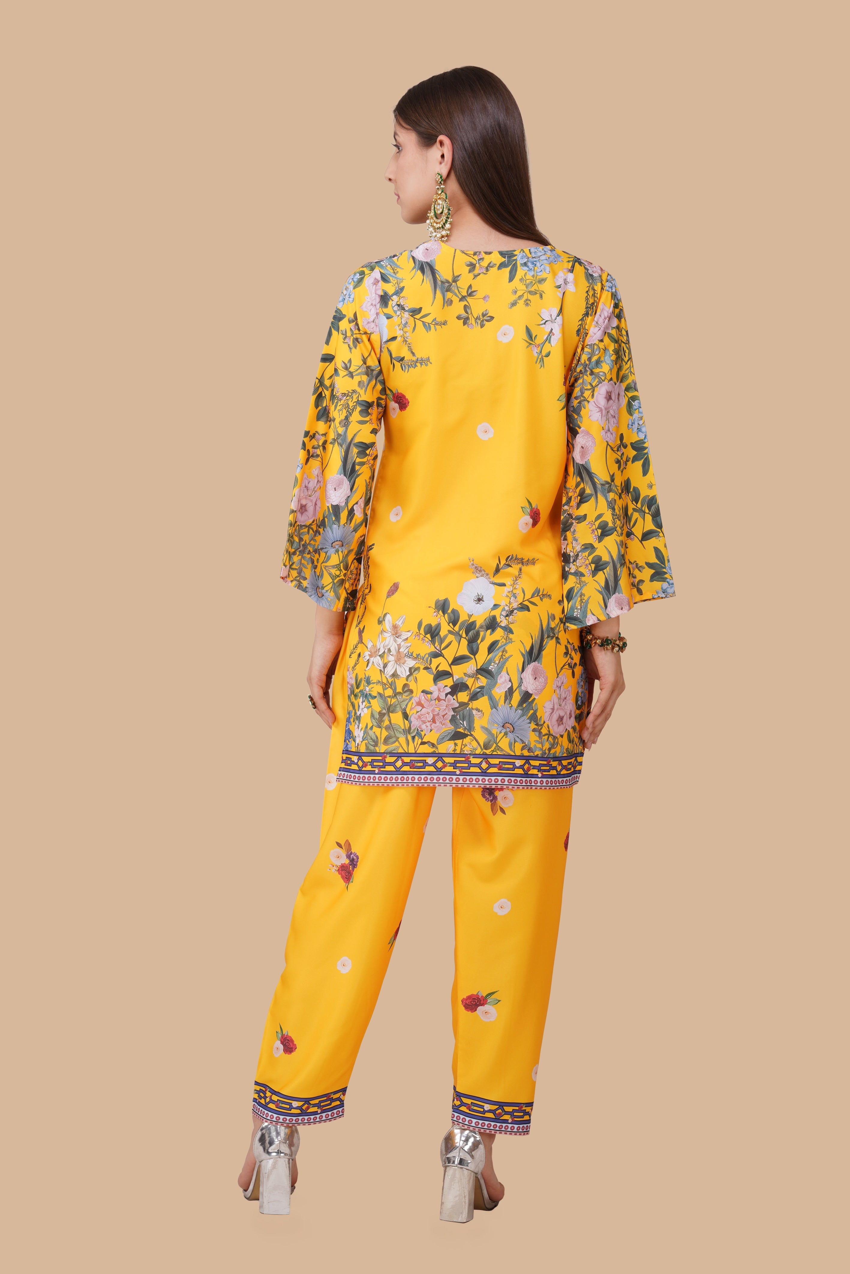 Nidhi in Printkari Poly Muslin Co-ord set in Yellow