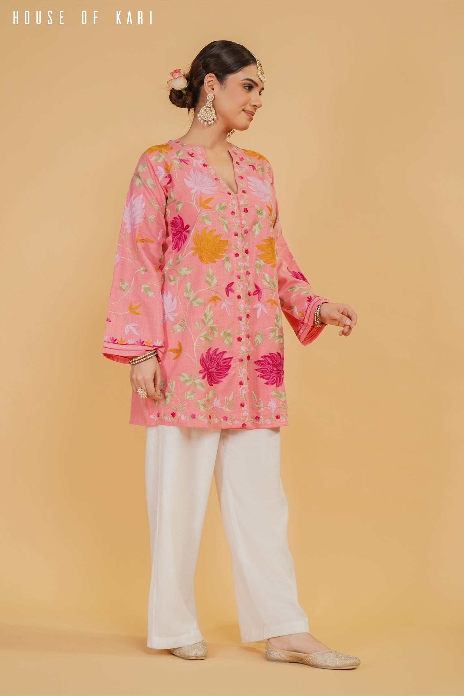 Kashmiri Aari Work Cotton Kurta Jacket – Pink