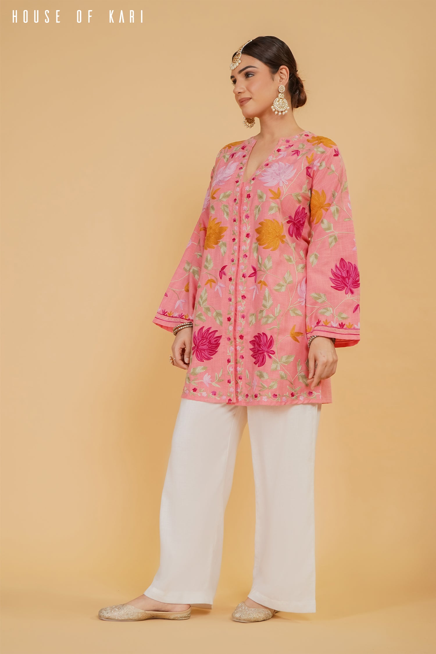 Kashmiri Aari Work Cotton Kurta Jacket – Pink