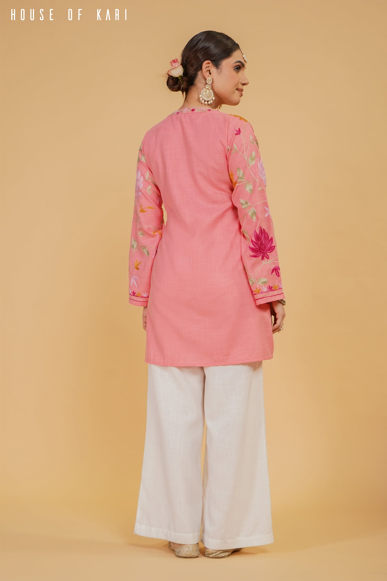 Kashmiri Aari Work Cotton Kurta Jacket – Pink