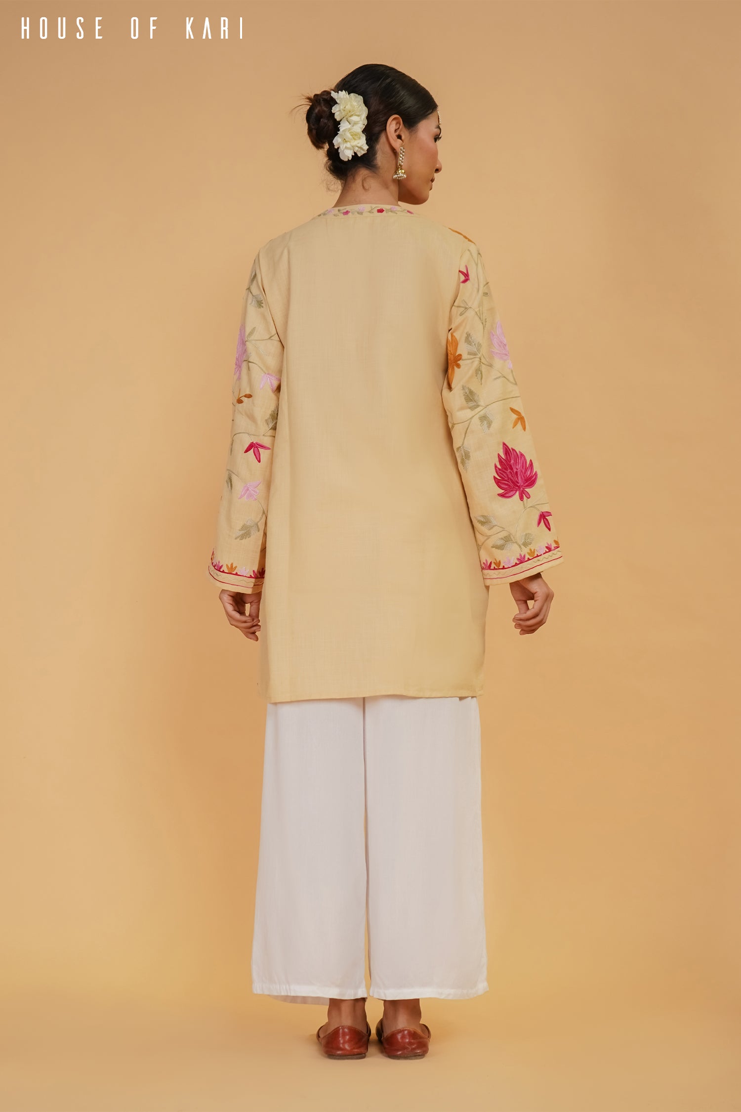 Kashmiri Aari Work Cotton Kurta Jacket – Beige