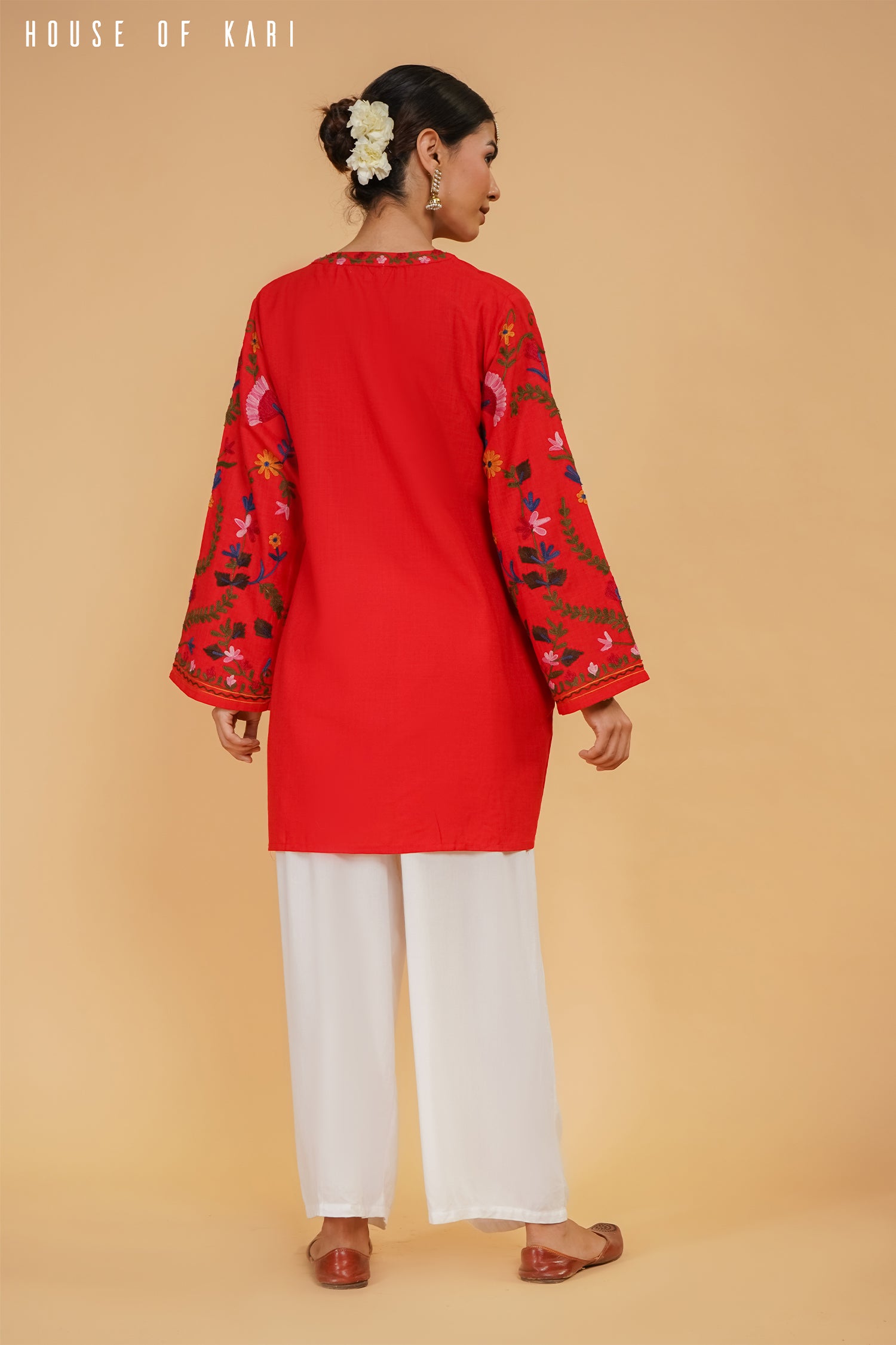 Kashmiri Aari Work Cotton Kurta Jacket – Red