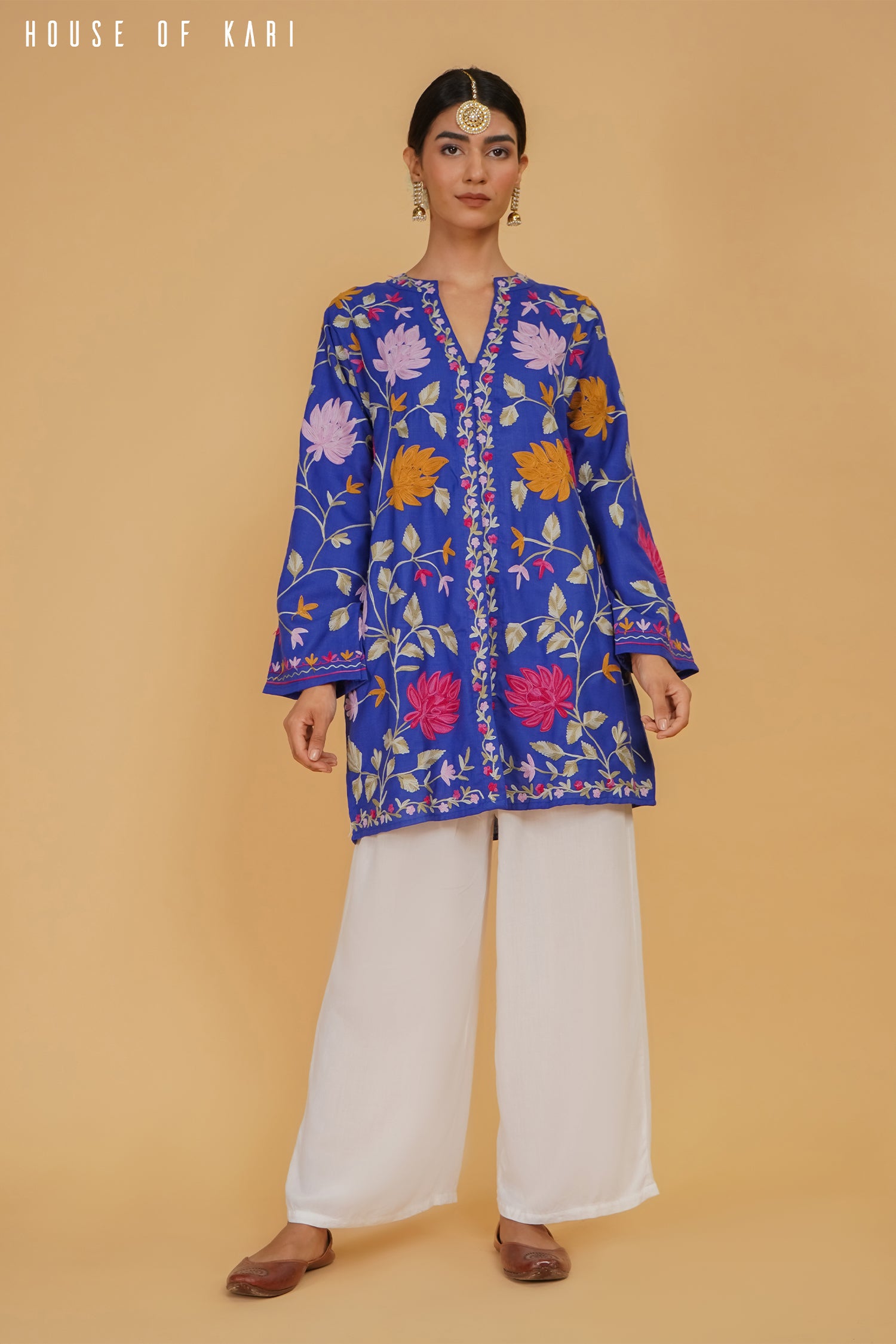 Kashmiri Aari Work Cotton Kurta Jacket – Royal Blue