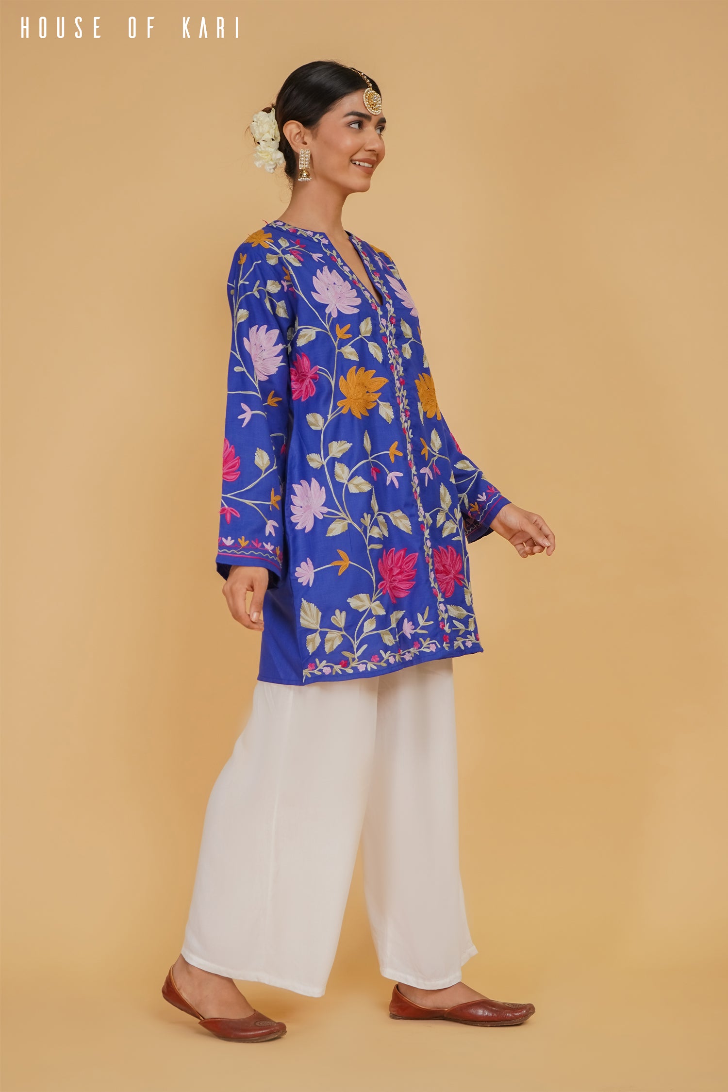 Kashmiri Aari Work Cotton Kurta Jacket – Royal Blue