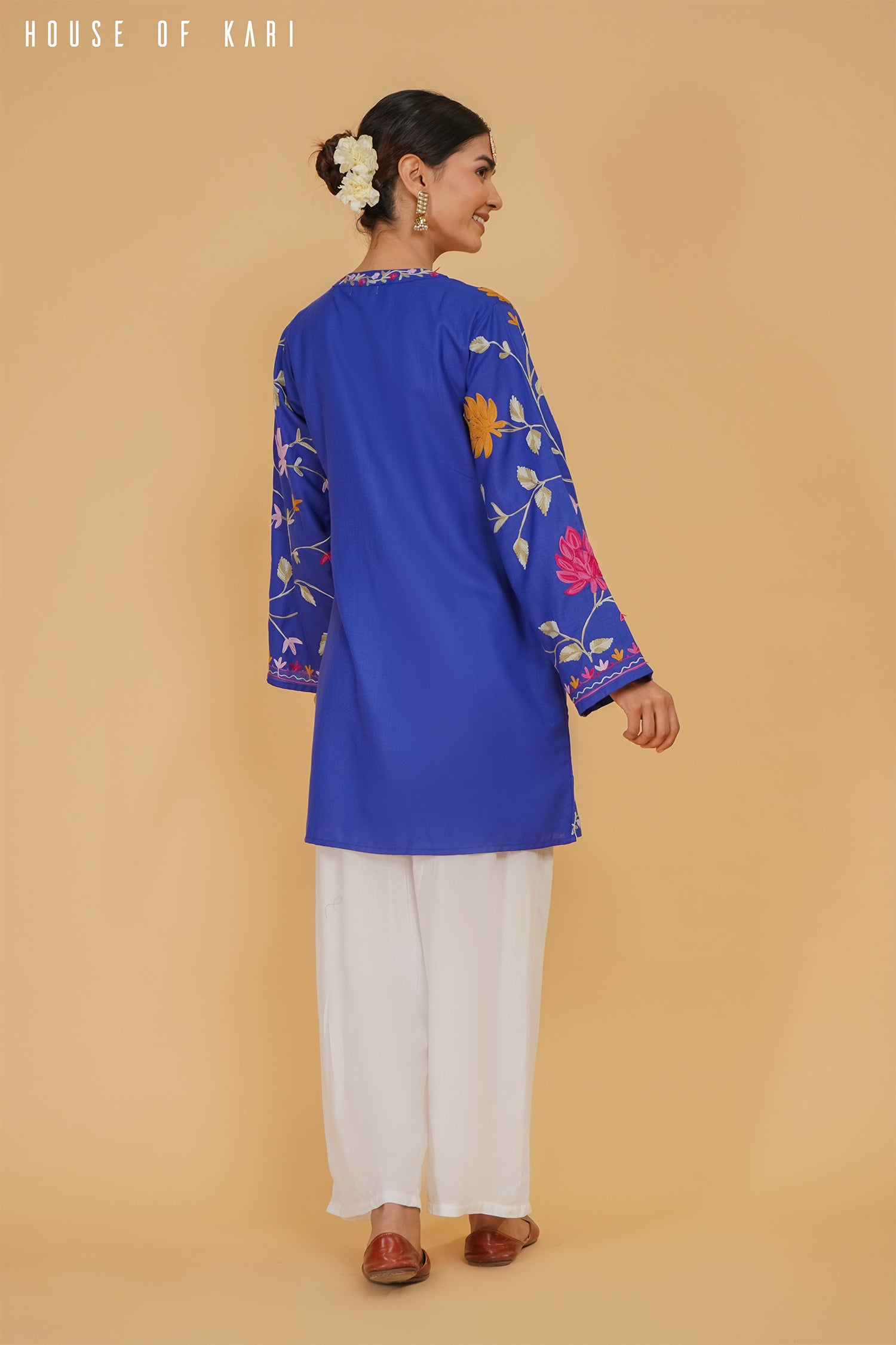 Kashmiri Aari Work Cotton Kurta Jacket – Royal Blue