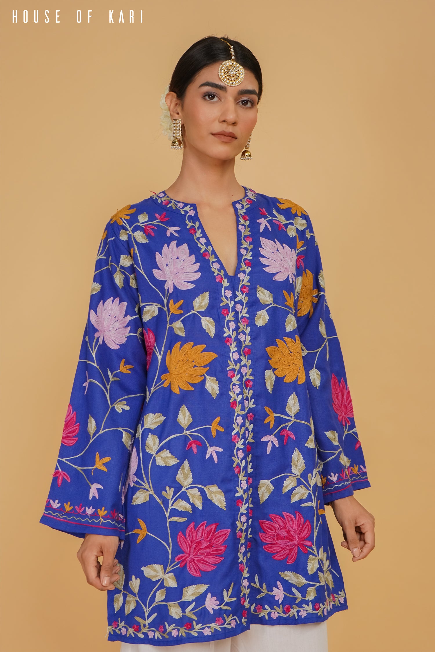 Kashmiri Aari Work Cotton Kurta Jacket – Royal Blue