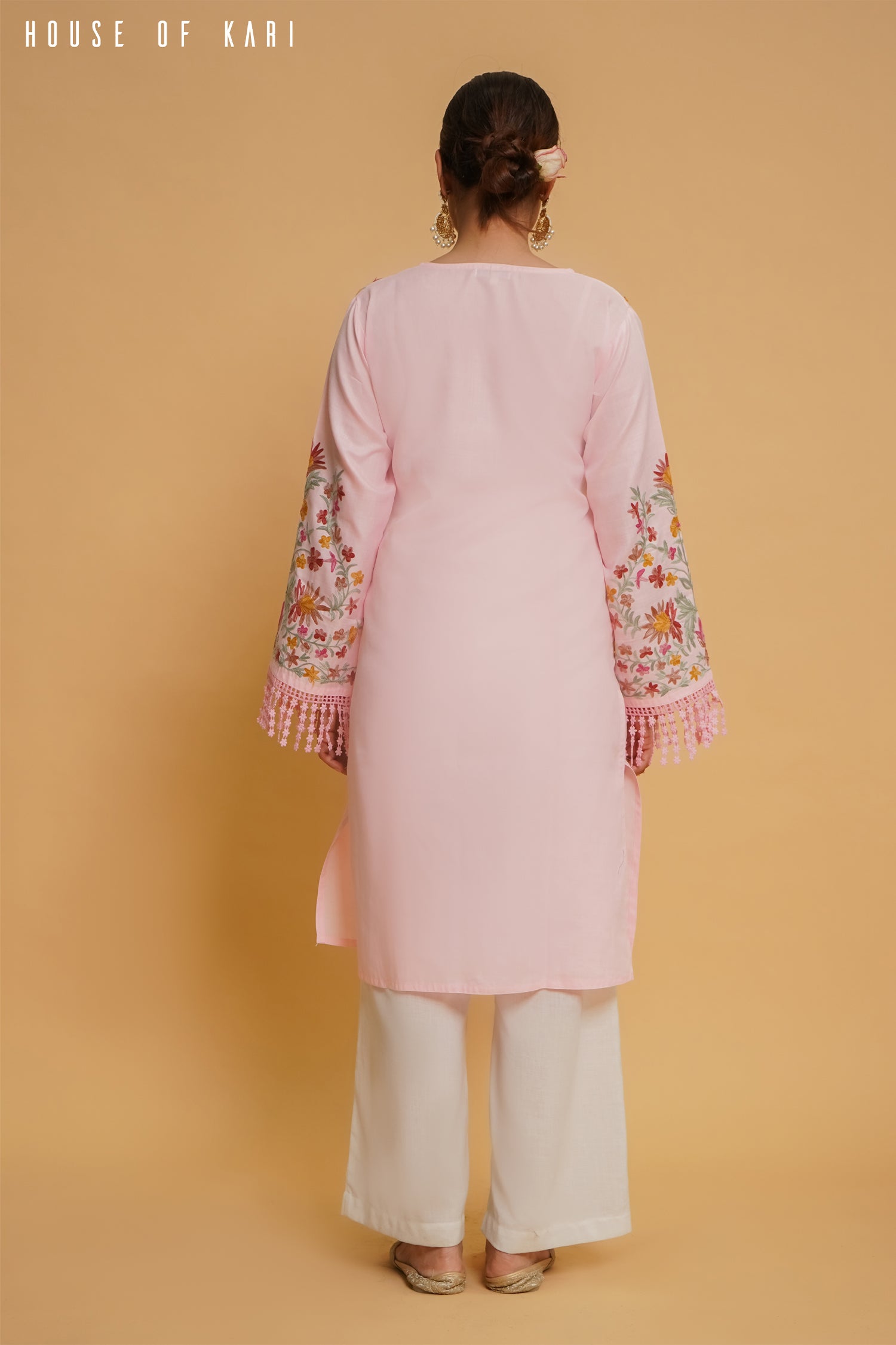 Kashmiri Aari Work Cotton Long Kurta – Pink
