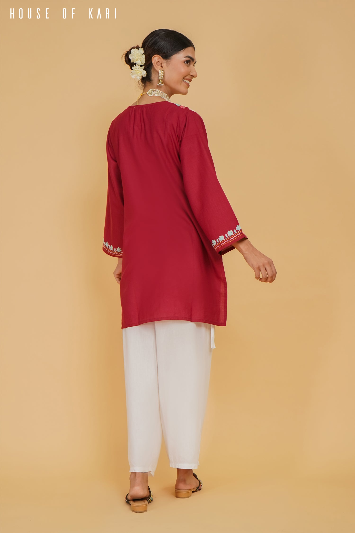 Kashmiri Aari Work Cotton Short Kurta – Maroon