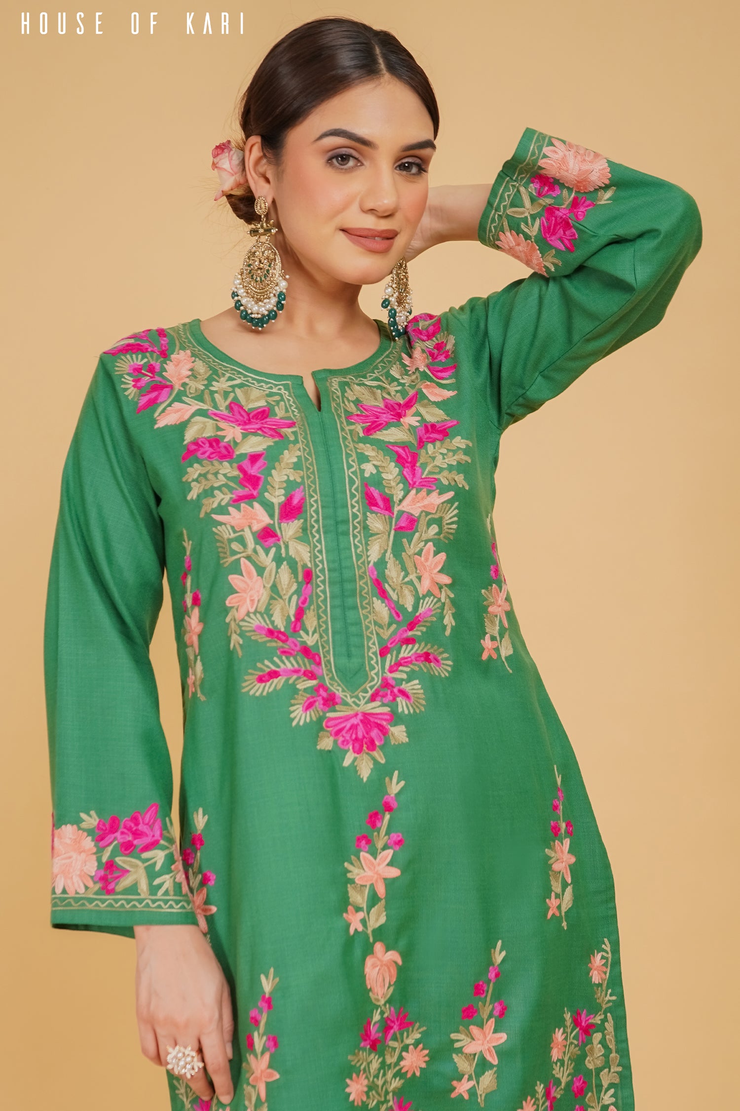 Kashmiri Aari Work Cotton – Green