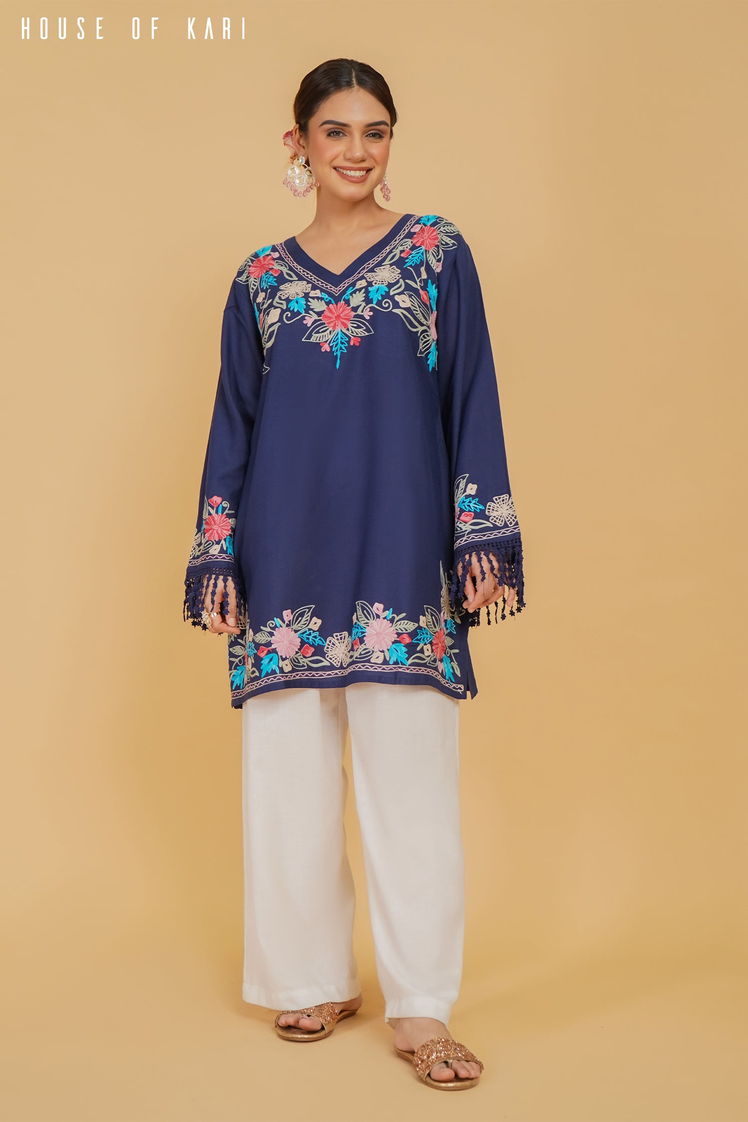 Kashmiri Aari Work Cotton Kurta – Royal Blue