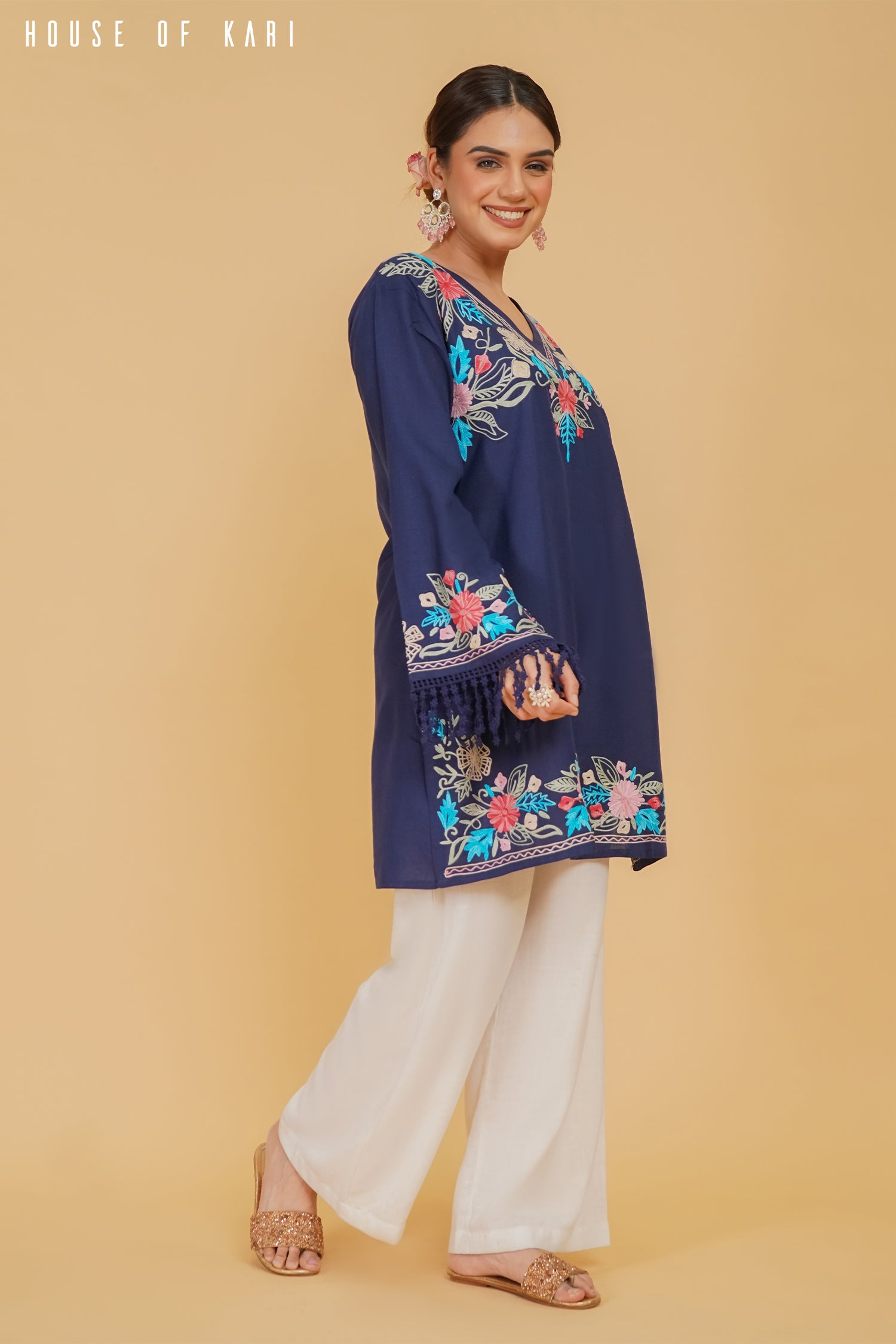 Kashmiri Aari Work Cotton Kurta – Royal Blue