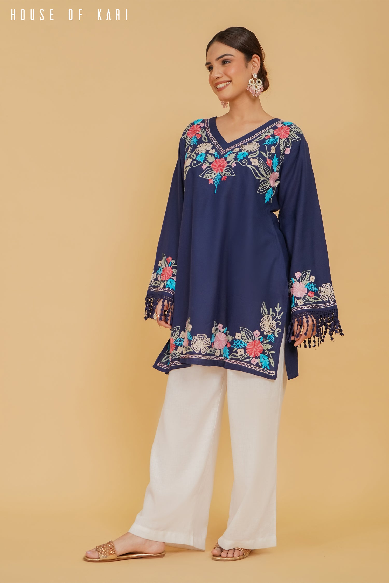 Kashmiri Aari Work Cotton Kurta – Royal Blue