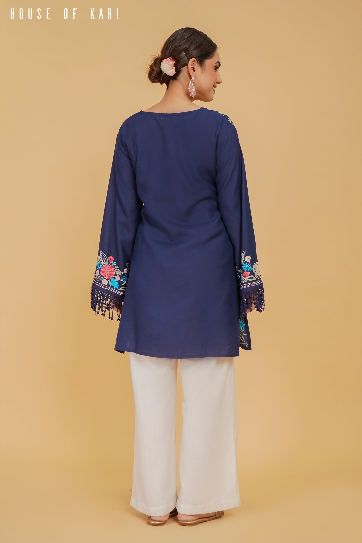 Kashmiri Aari Work Cotton Kurta – Royal Blue