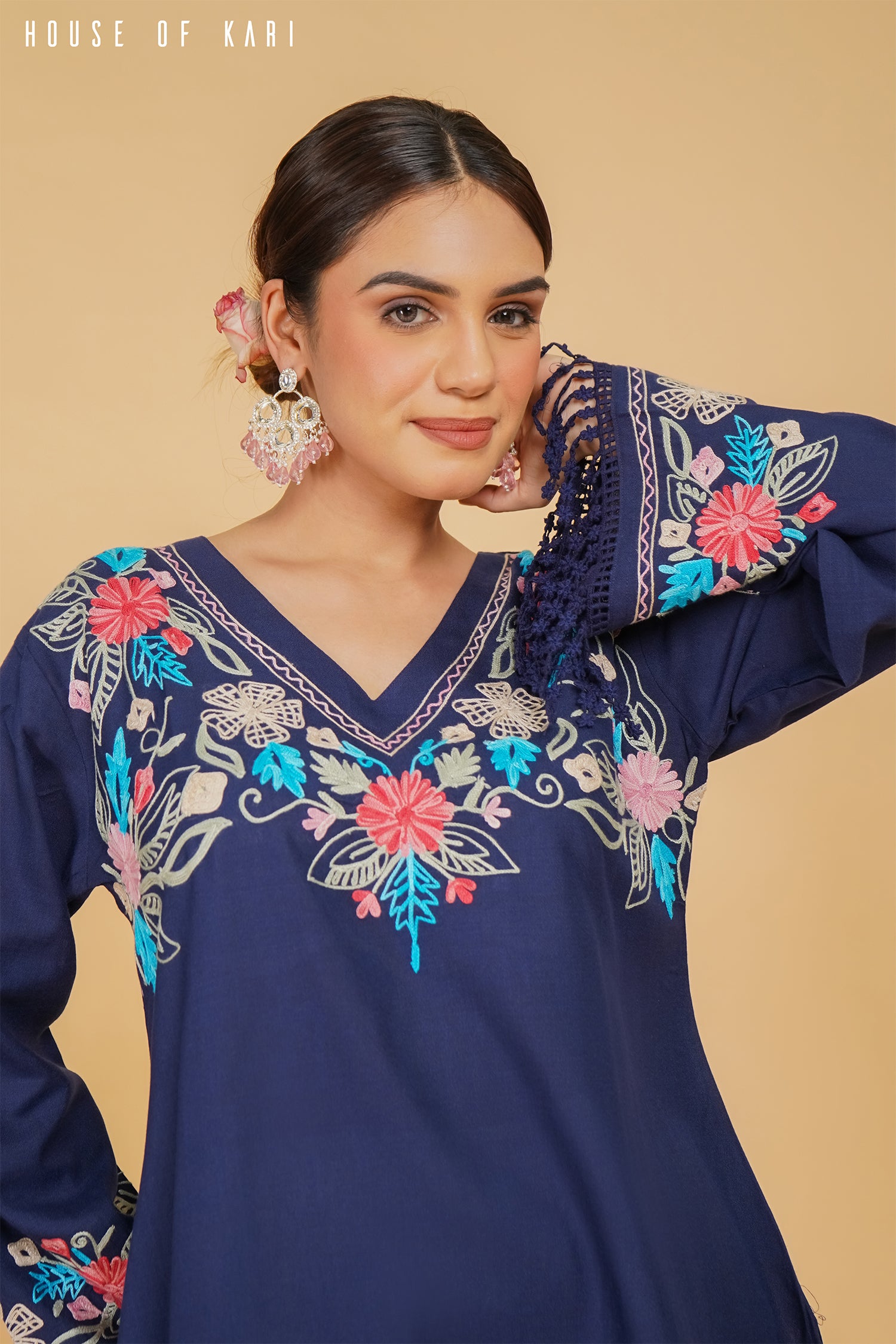 Kashmiri Aari Work Cotton Kurta – Royal Blue