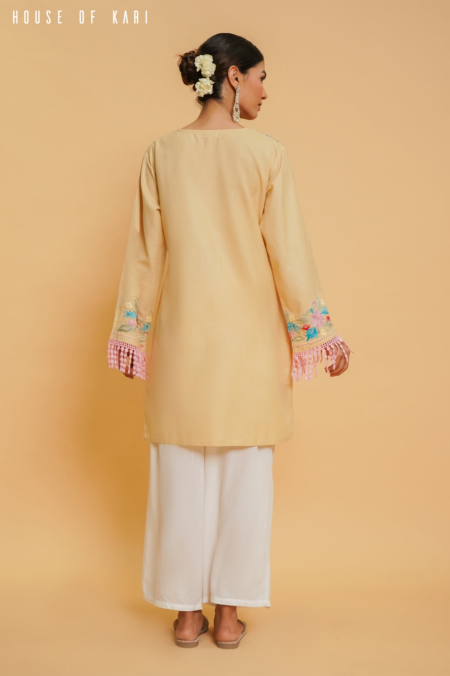 Kashmiri Aari Work Cotton Short Kurta – Beige