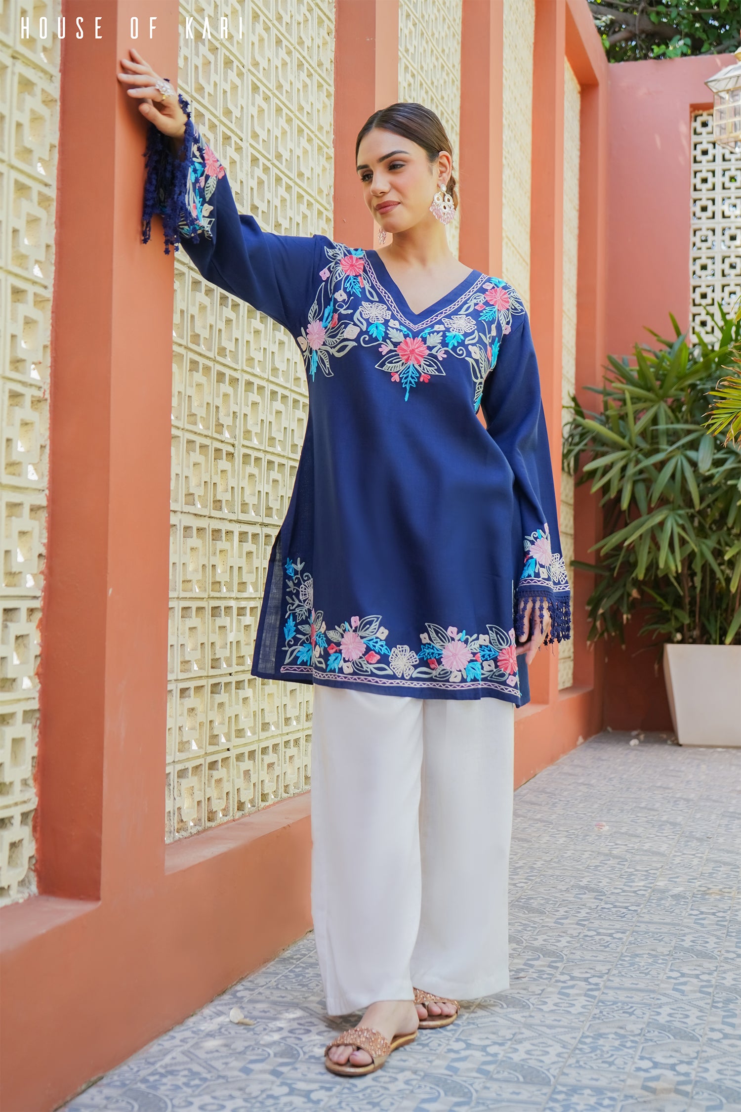 Kashmiri Aari Work Cotton Kurta – Royal Blue