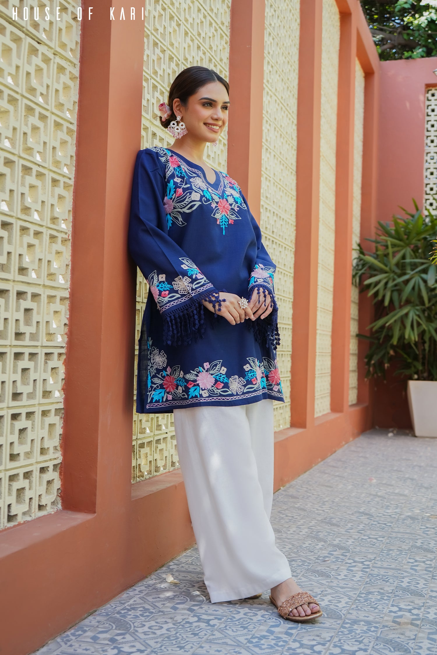 Kashmiri Aari Work Cotton Kurta – Royal Blue