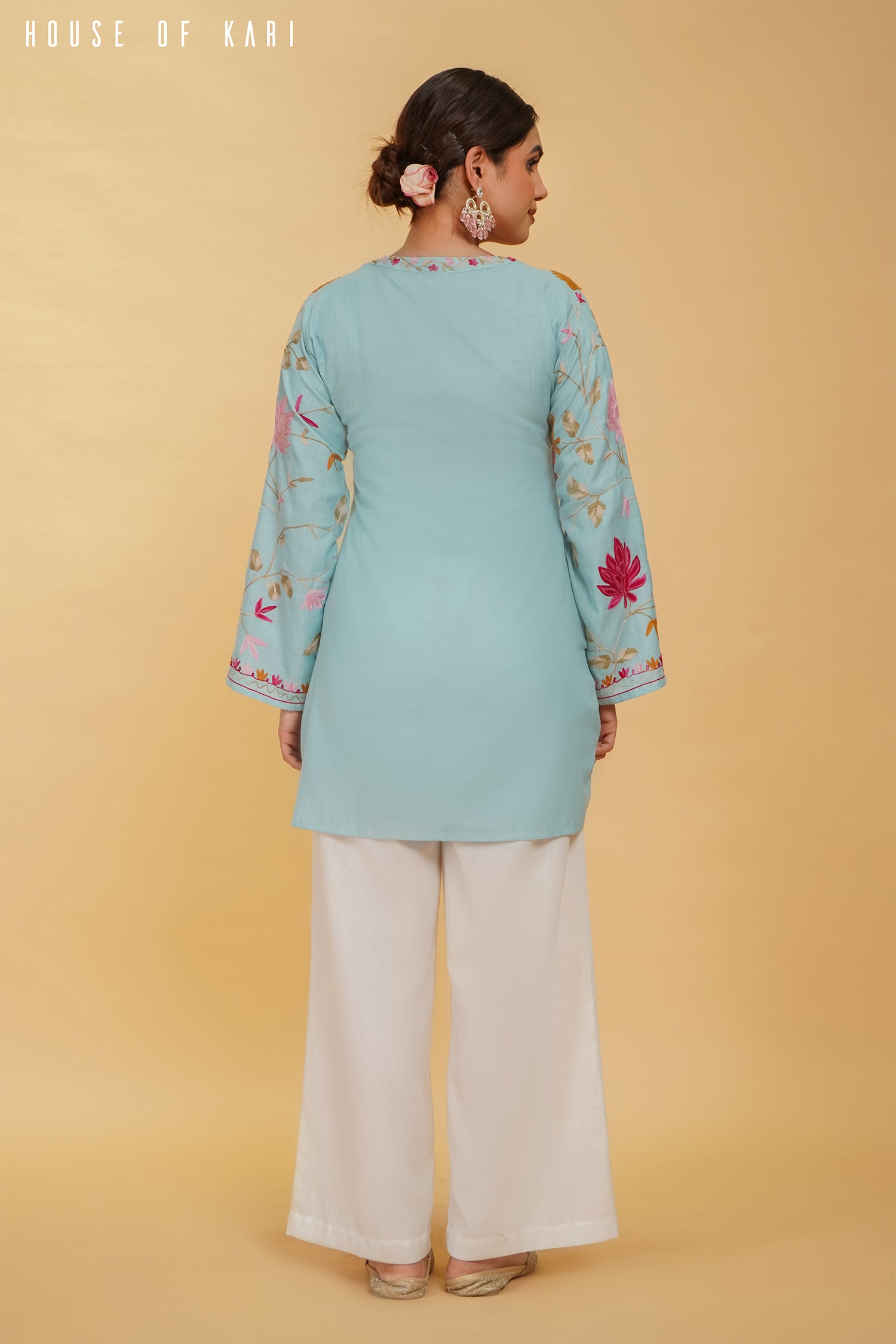 Kashmiri Aari Work Cotton Kurta Jacket – Sky Blue