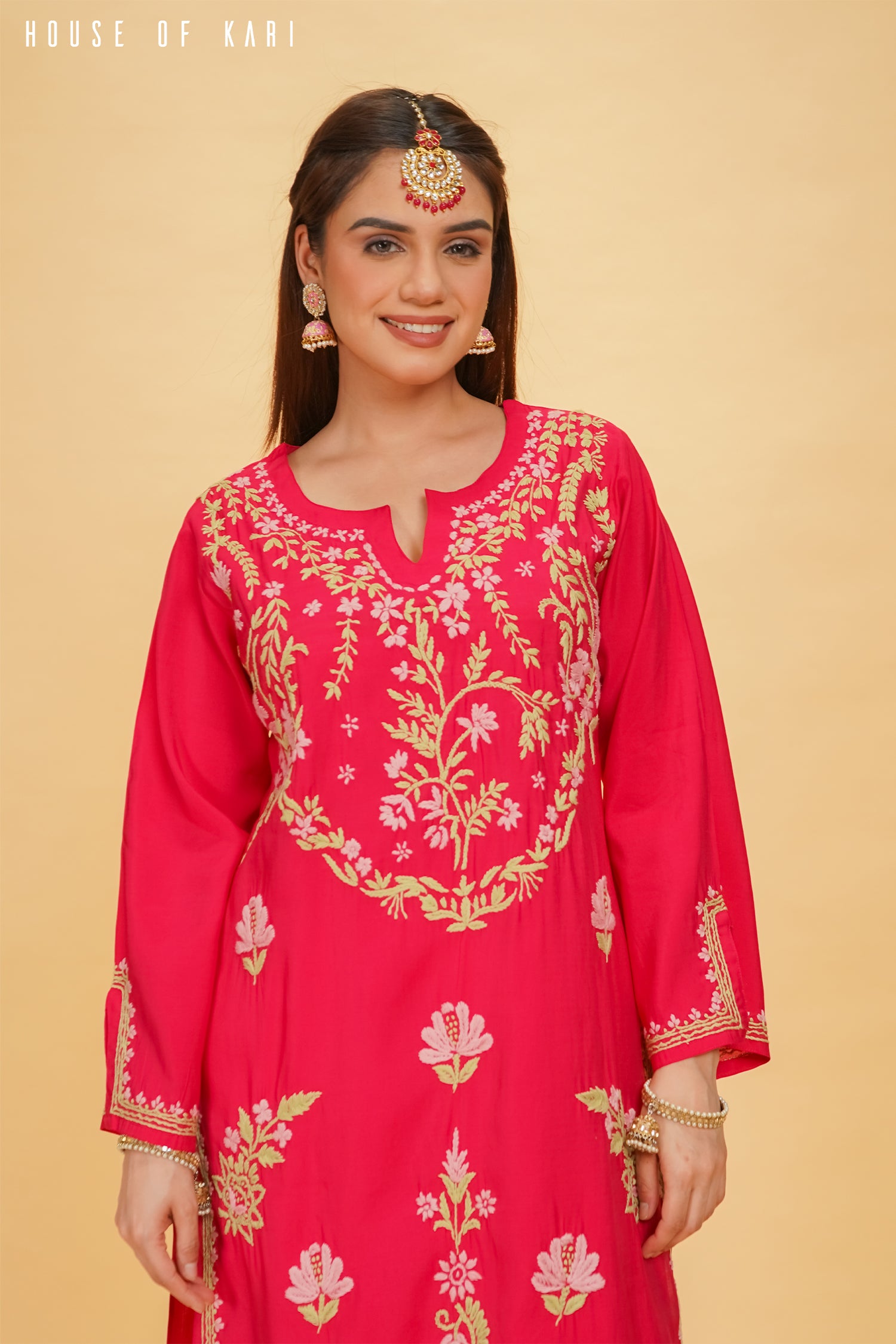 Chikankari Kurta Set In Muslin - Pink