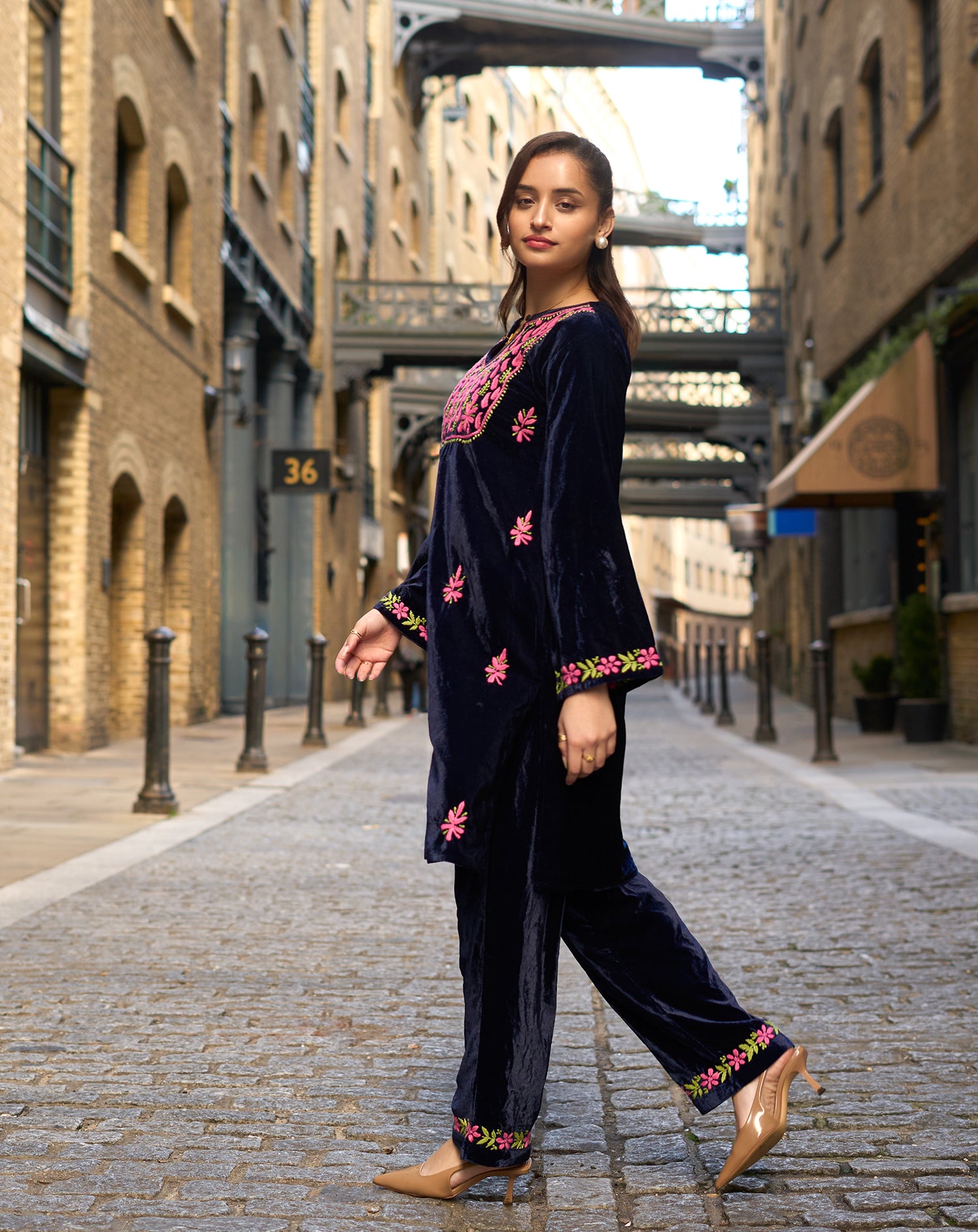 Velvet Chikankari Kurta Set ā Blue