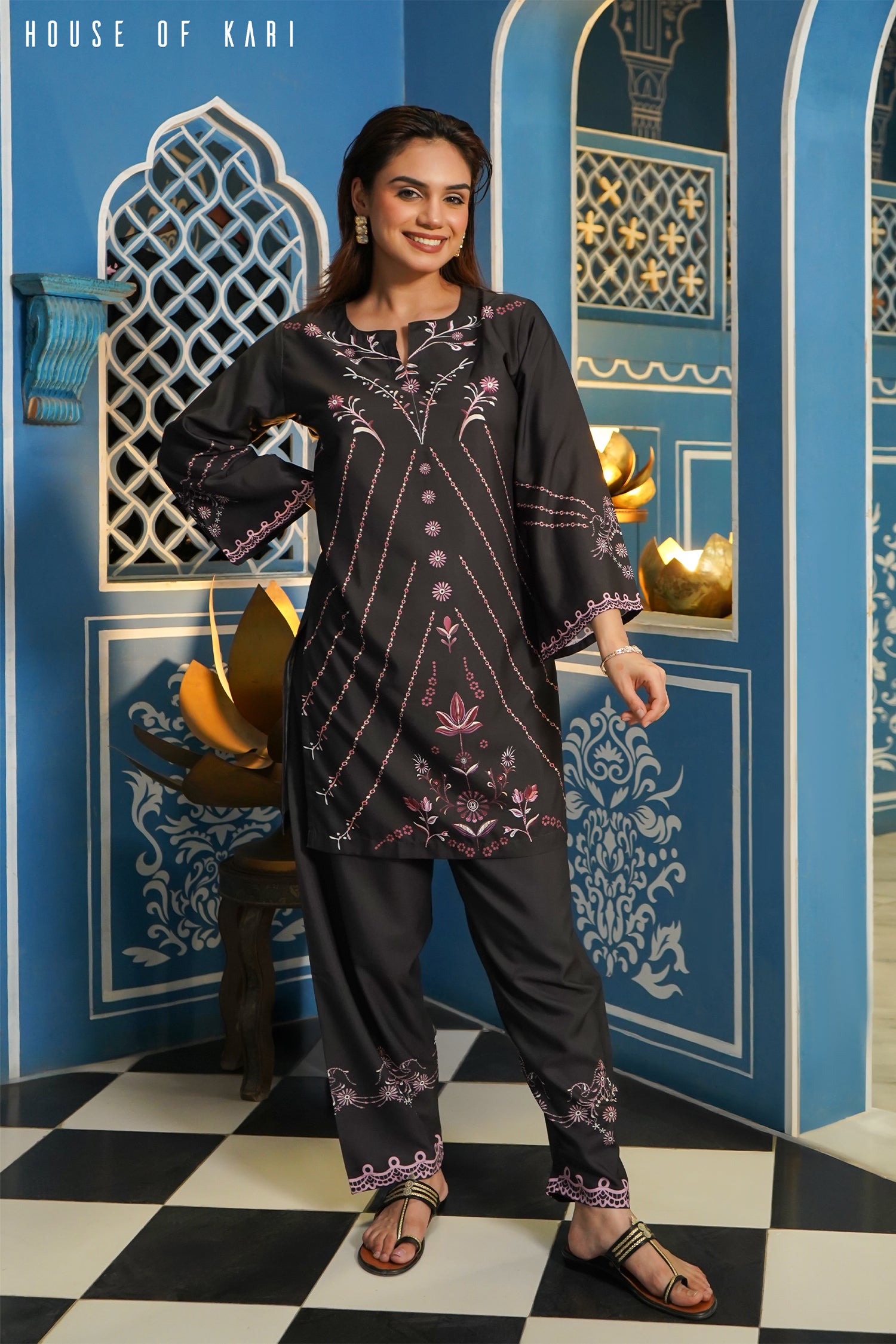 Printkari Poly Muslin Co-ord set in Black & Pink