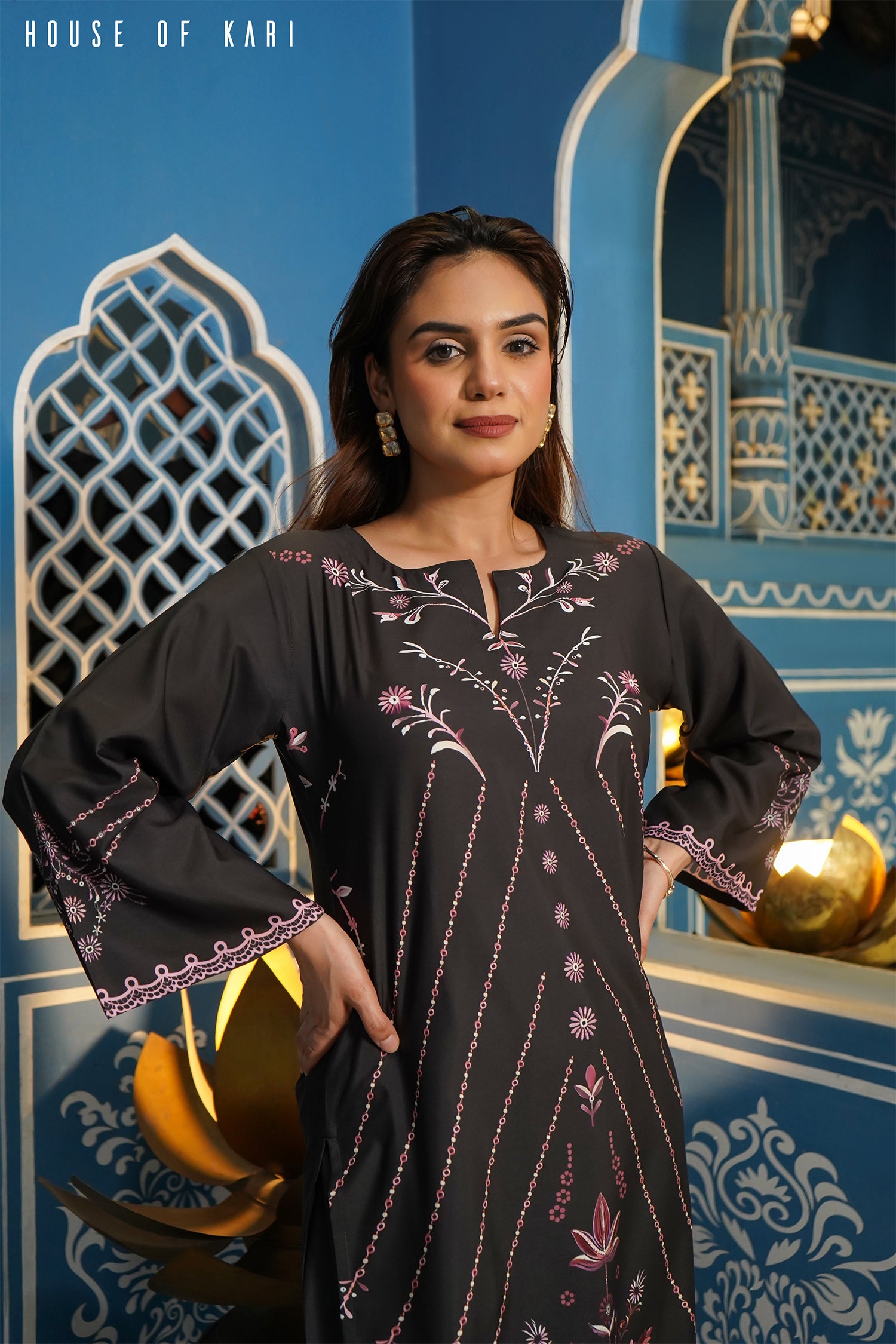 Printkari Poly Muslin Co-ord set in Black & Pink