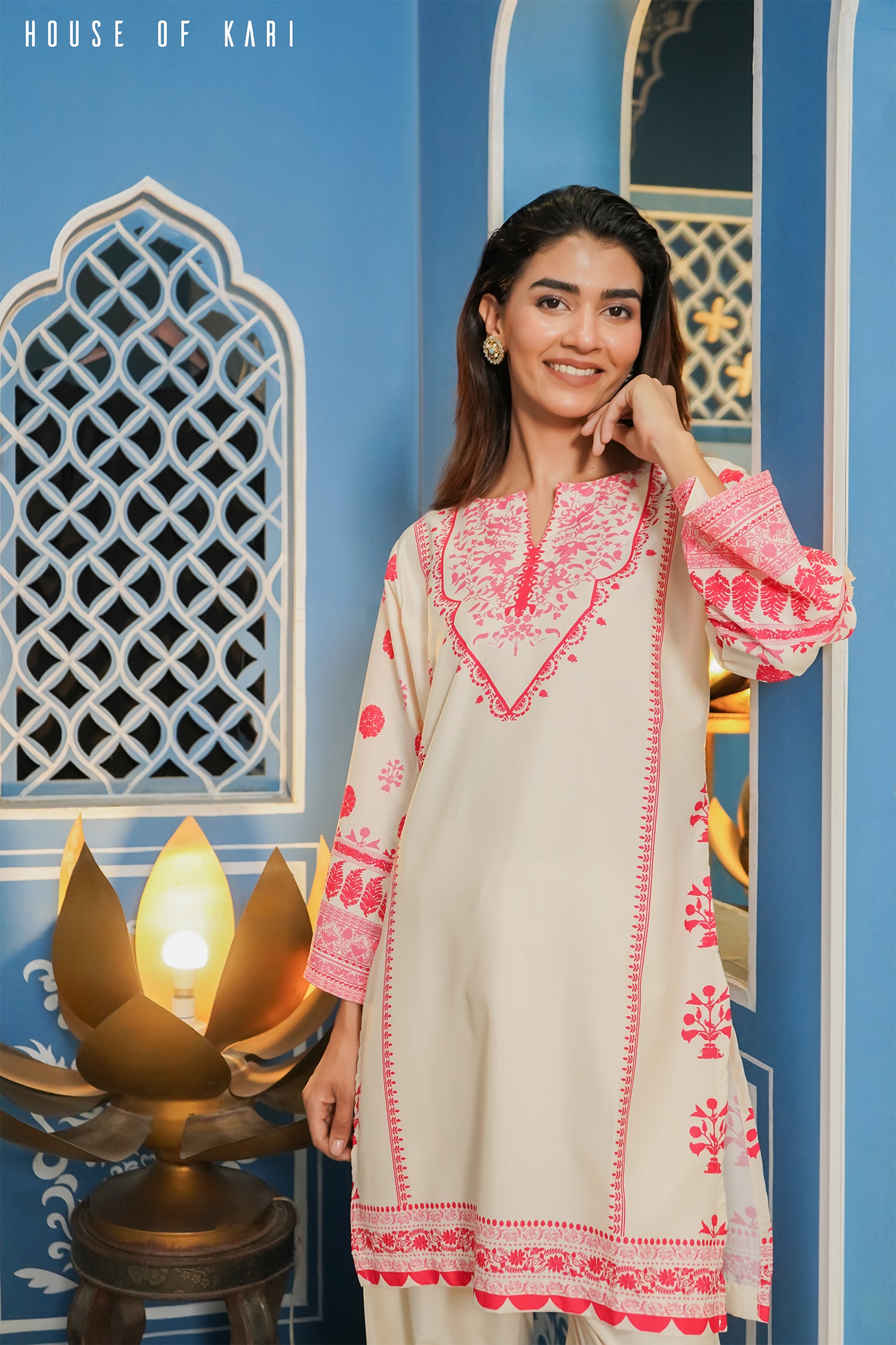 Printkari Poly Muslin Co-ord set in Cream PINK