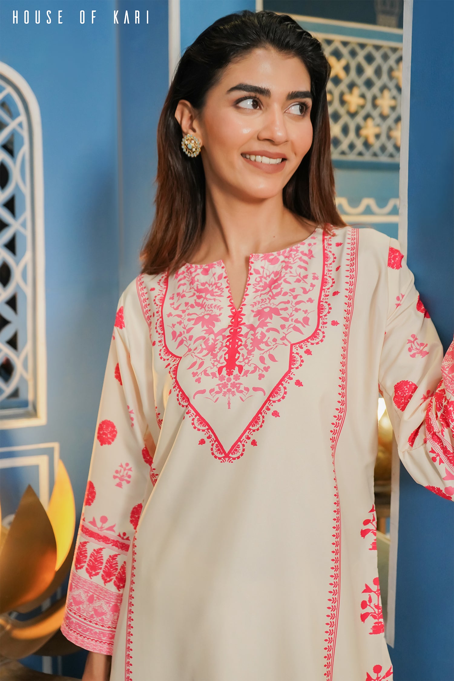 Printkari Poly Muslin Co-ord set in Cream PINK