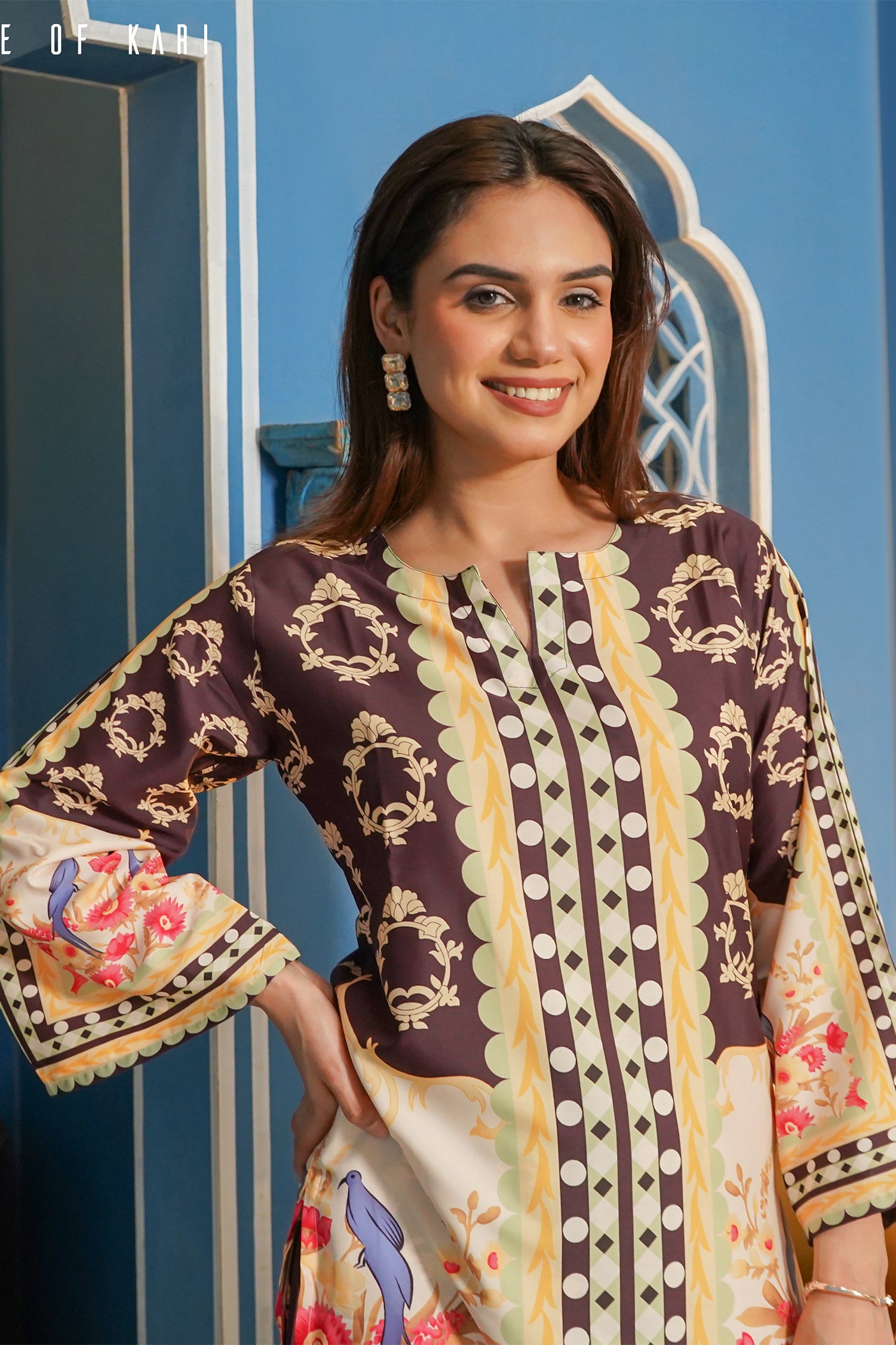 Printkari Poly Muslin Co-ord set in Brown Mulicolour