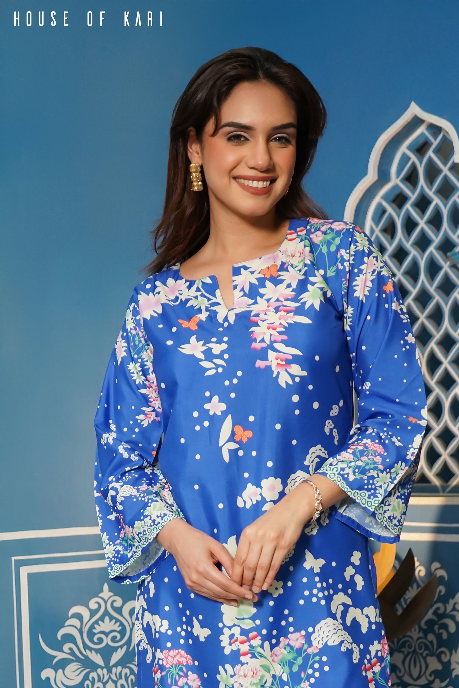 Printkari Poly Muslin Co-ord set in Royal BLUE