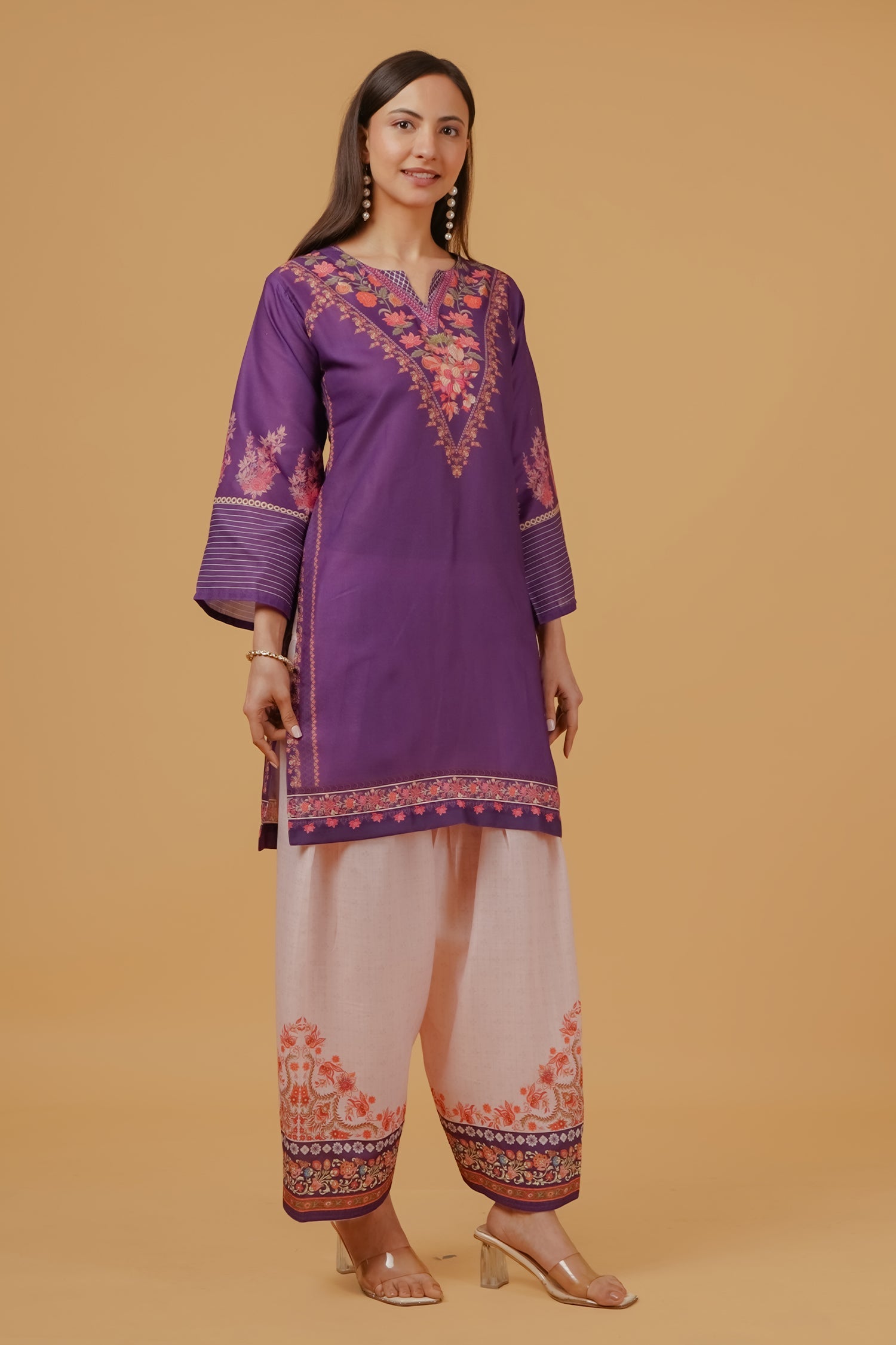 Printed Organza Dupatta - Purple