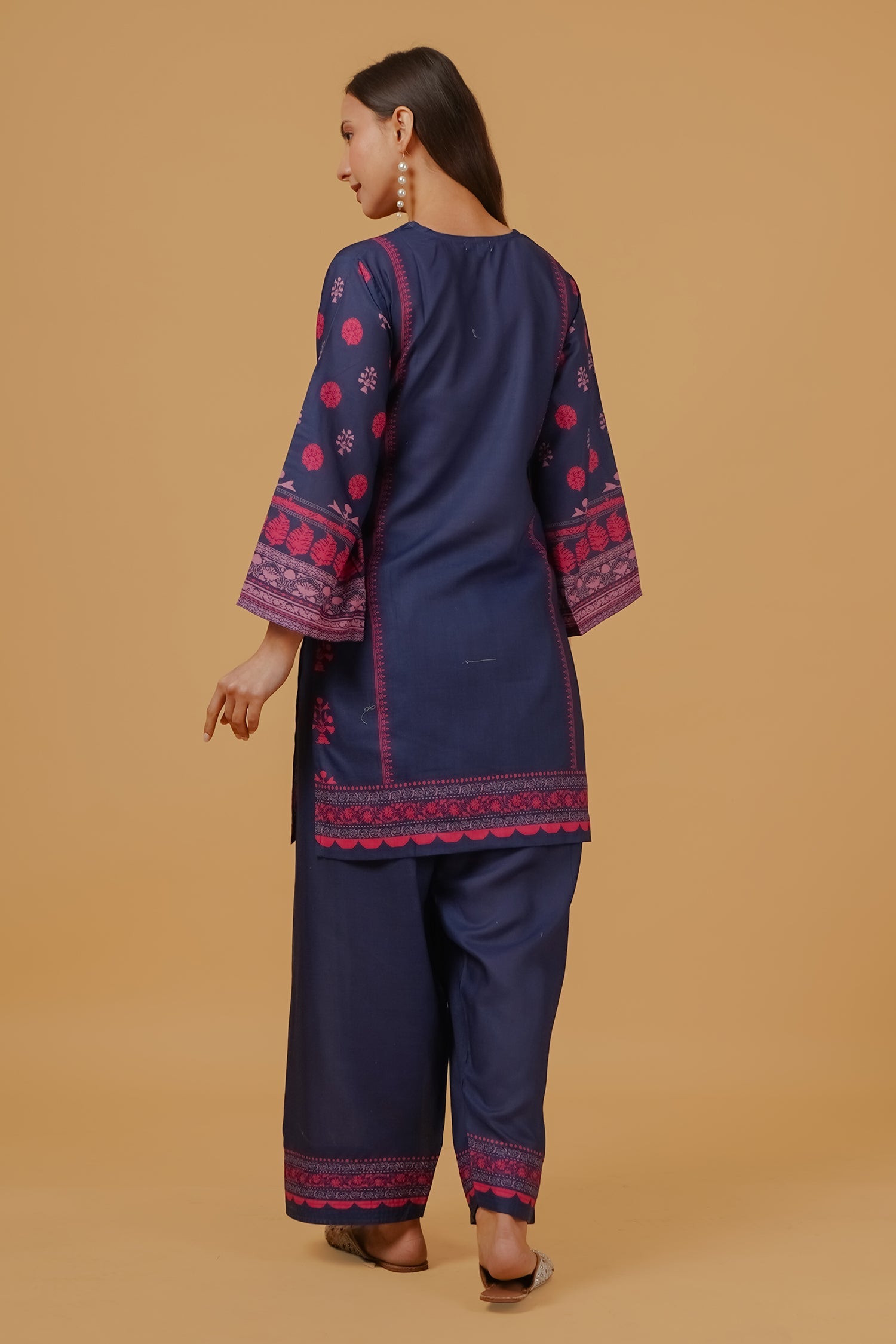 Printed Organza Dupatta - Navy & Pink