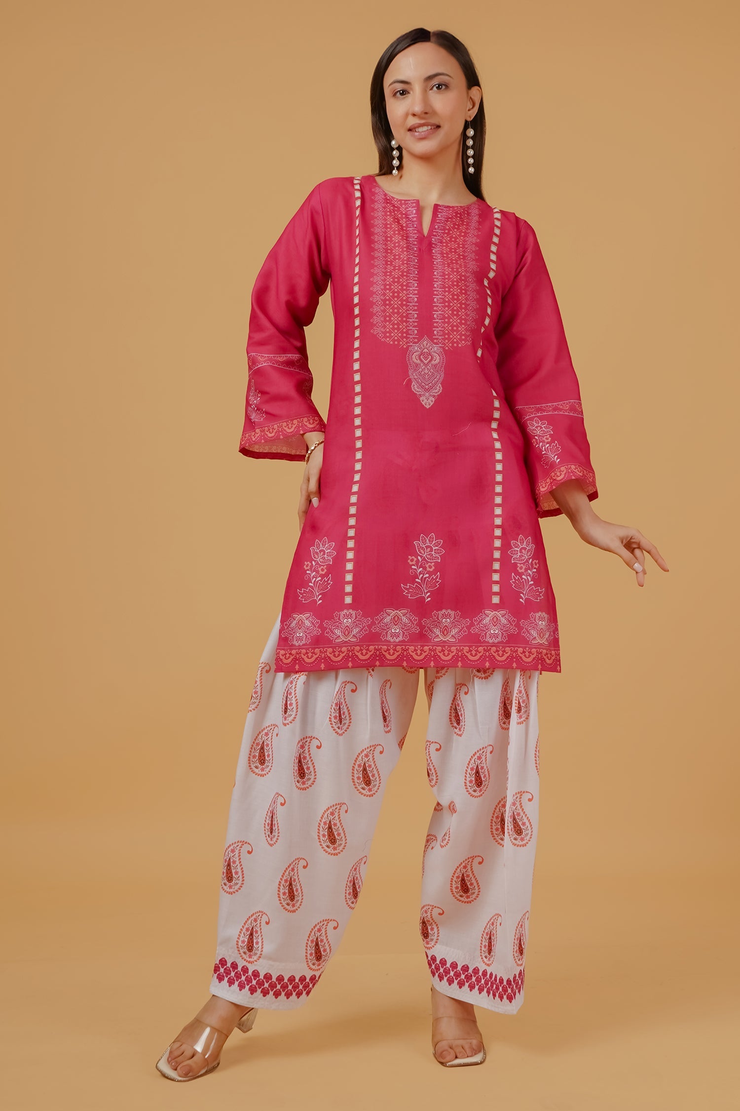 Printed Organza Dupatta - Berry Pink