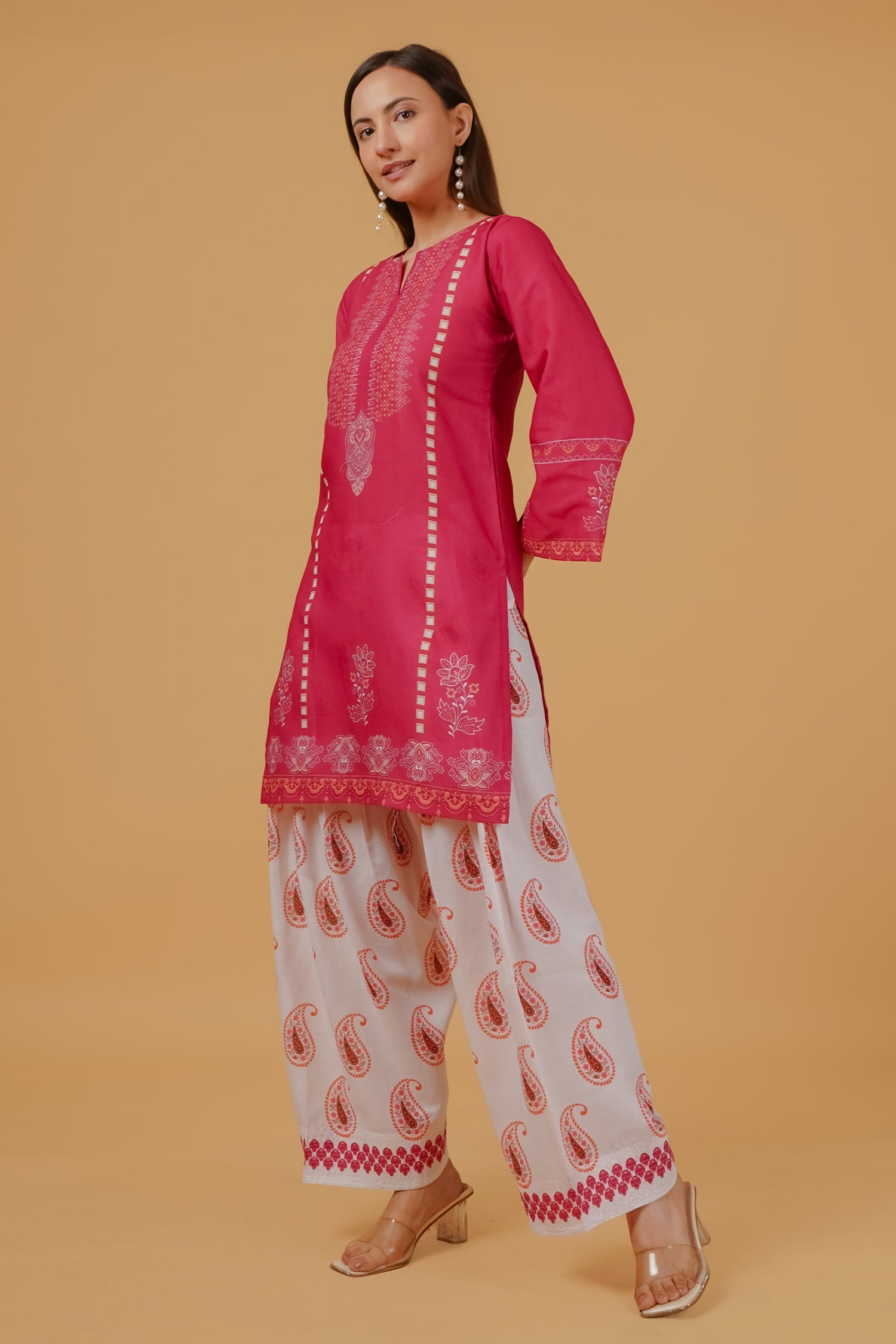 Printed Organza Dupatta - Berry Pink